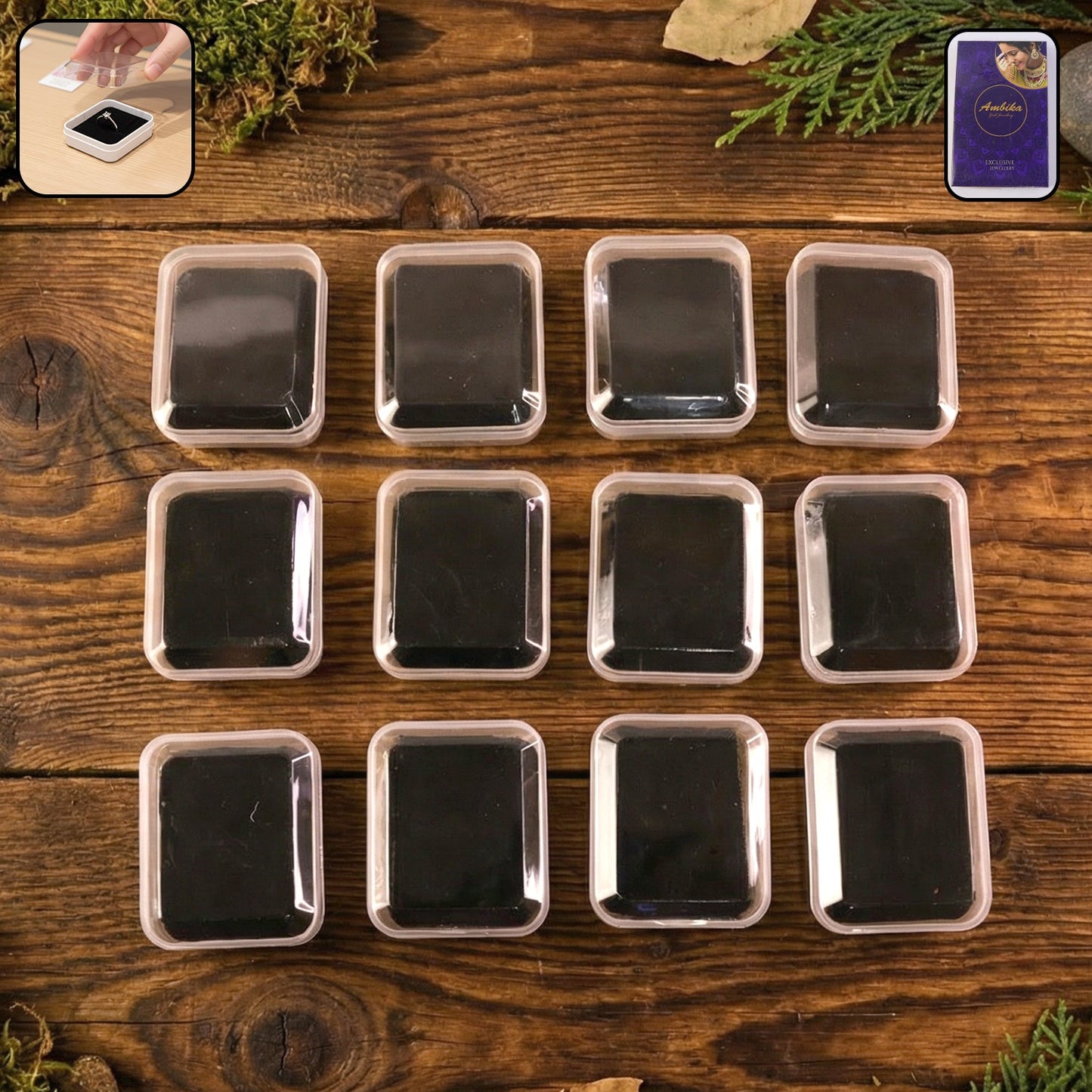 Set of 12 mini jewellery storage boxes with soft cushions for rings and earrings