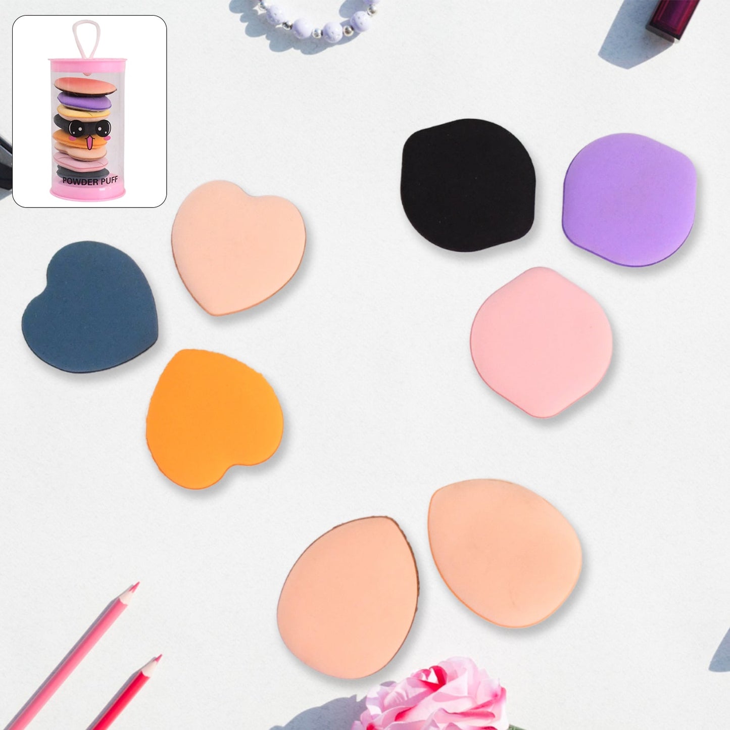 Mini Finger Makeup Powder Puffs worn on fingers ready for precise makeup