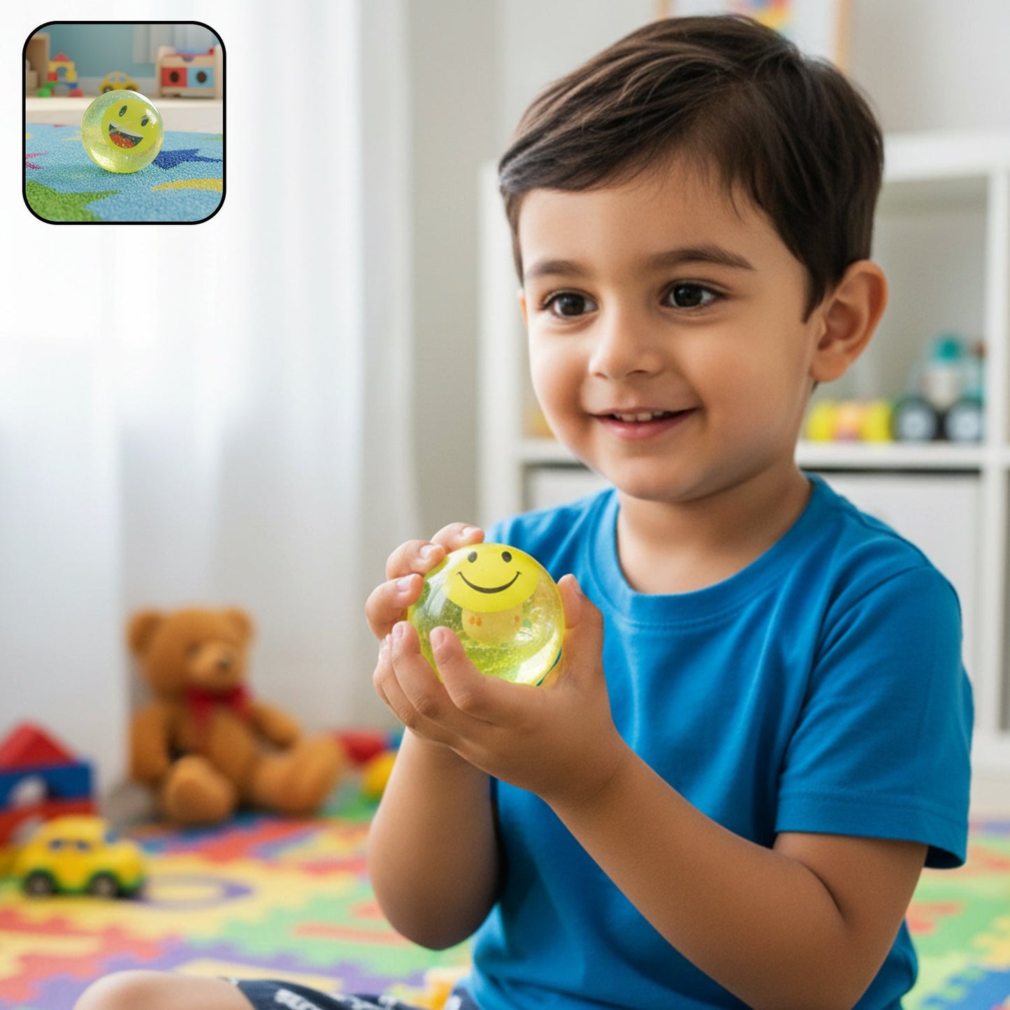 Bright Smiley Face Sensory Water Ball Toy for Kids with floating emoji