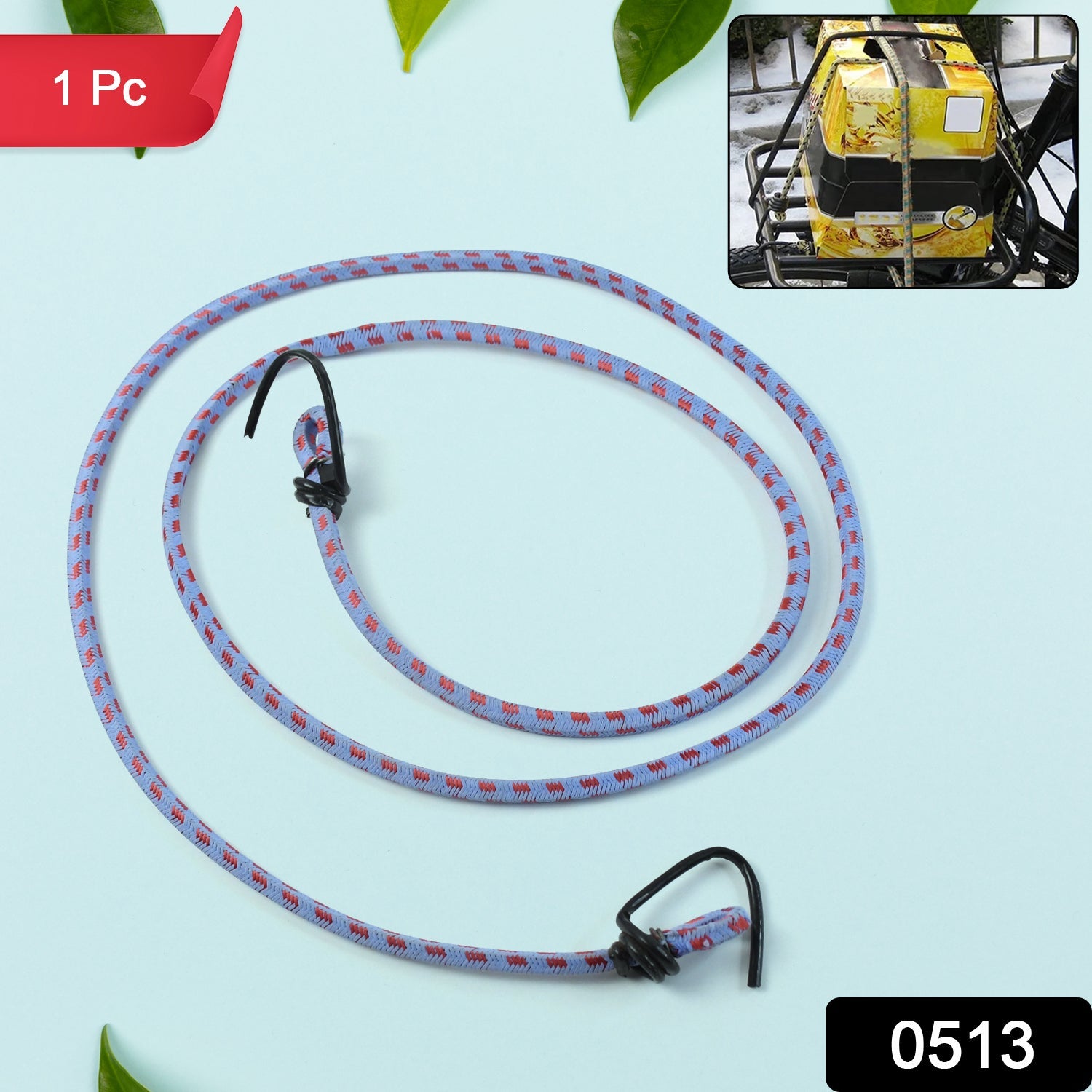 Durable elastic bungee strap securing a suitcase on a vehicle's roof rack.