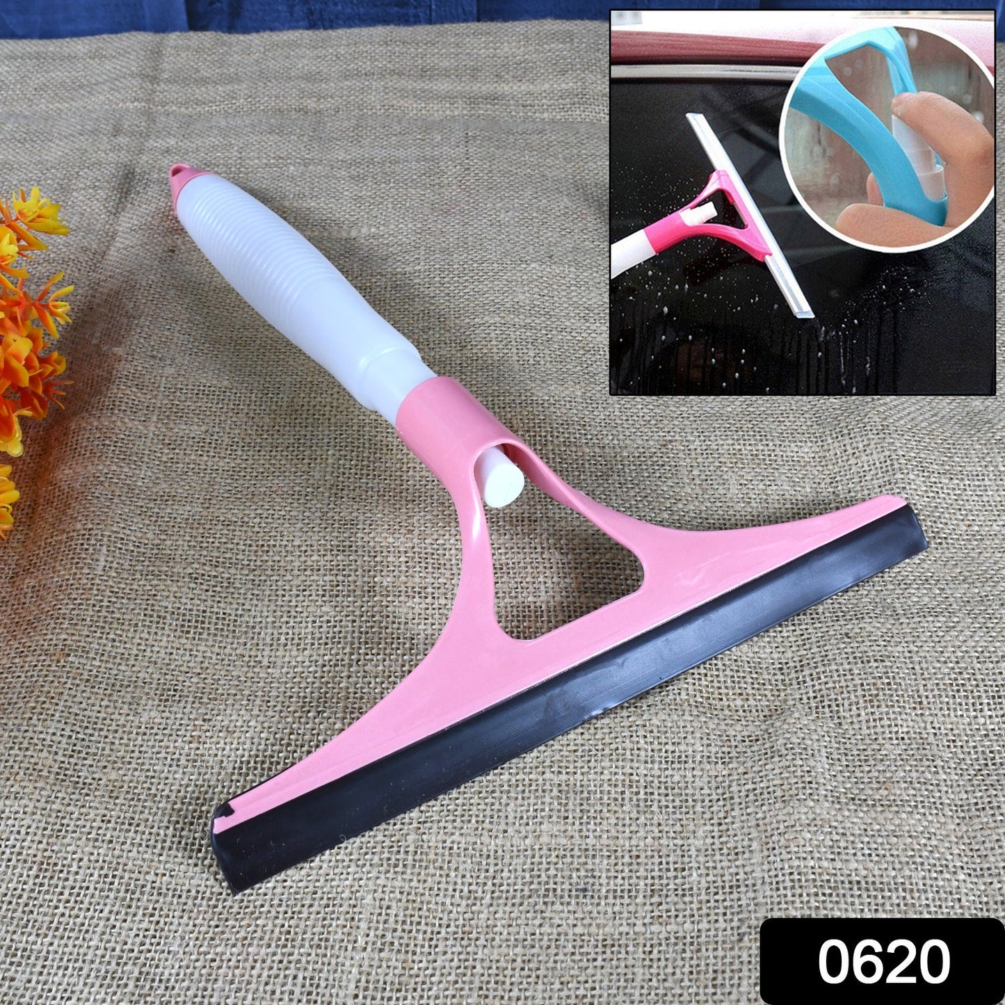 User demonstrating streak-free cleaning on a glass window with the spray brush.