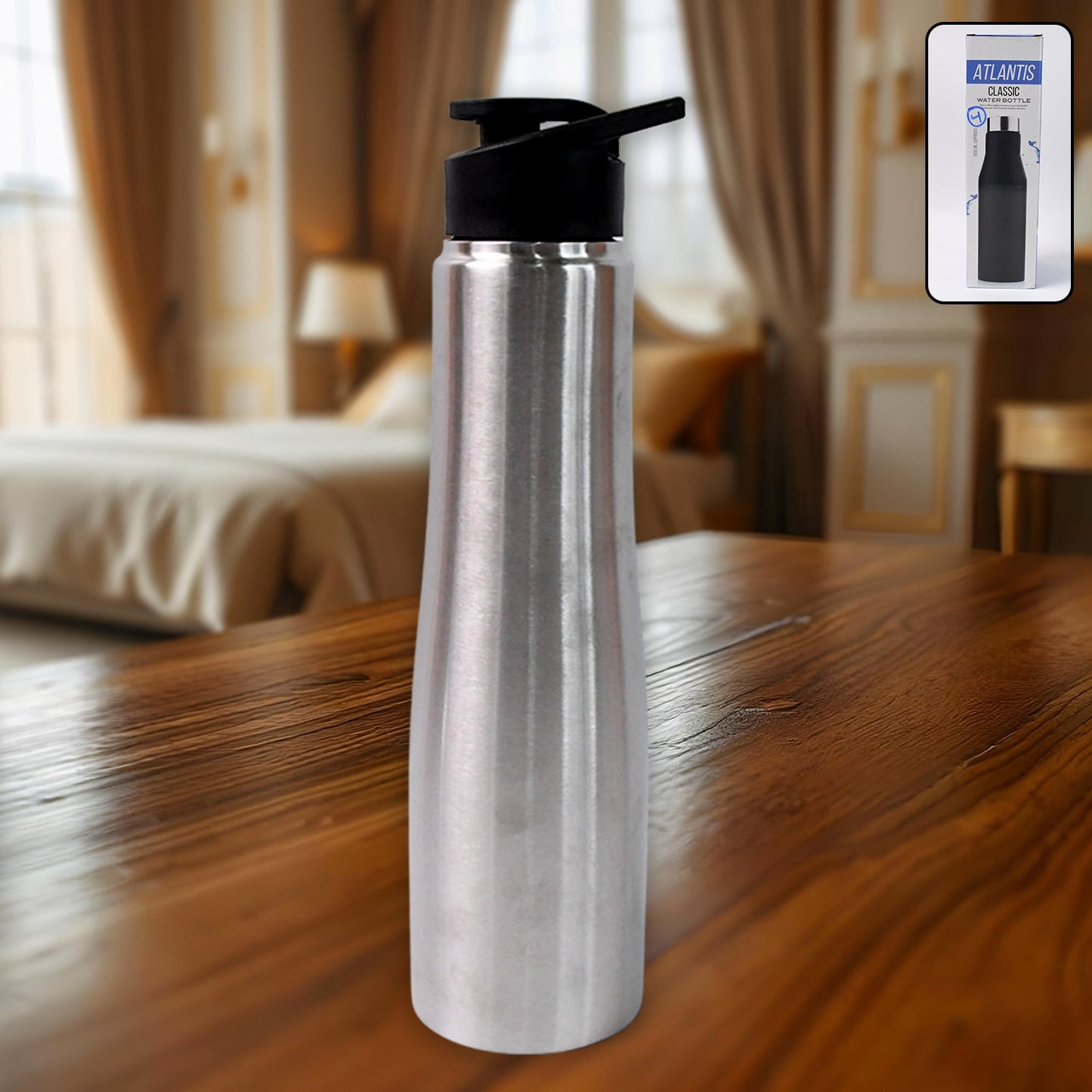 Front view of 1000ML stainless steel water bottle with vacuum insulation