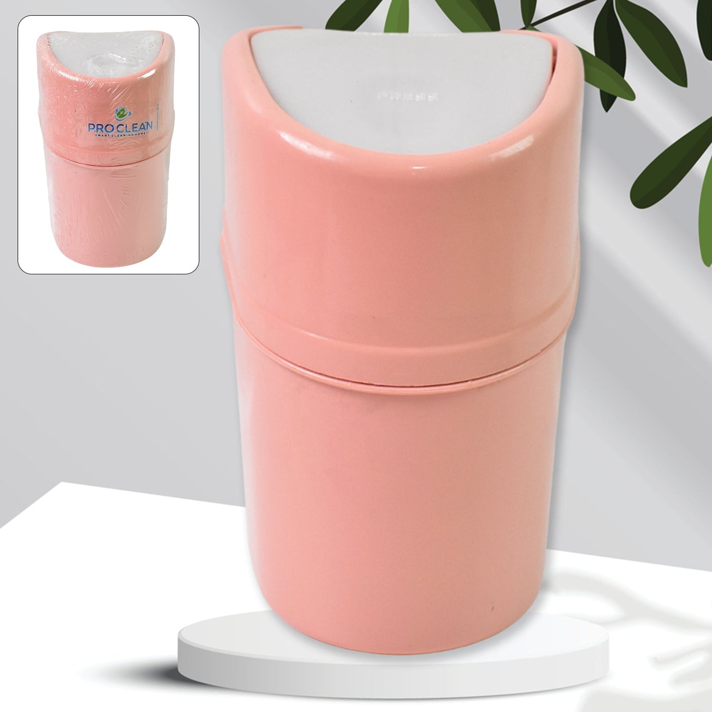 Mini Dustbin with lid on a clean wooden desk, ready for small waste.