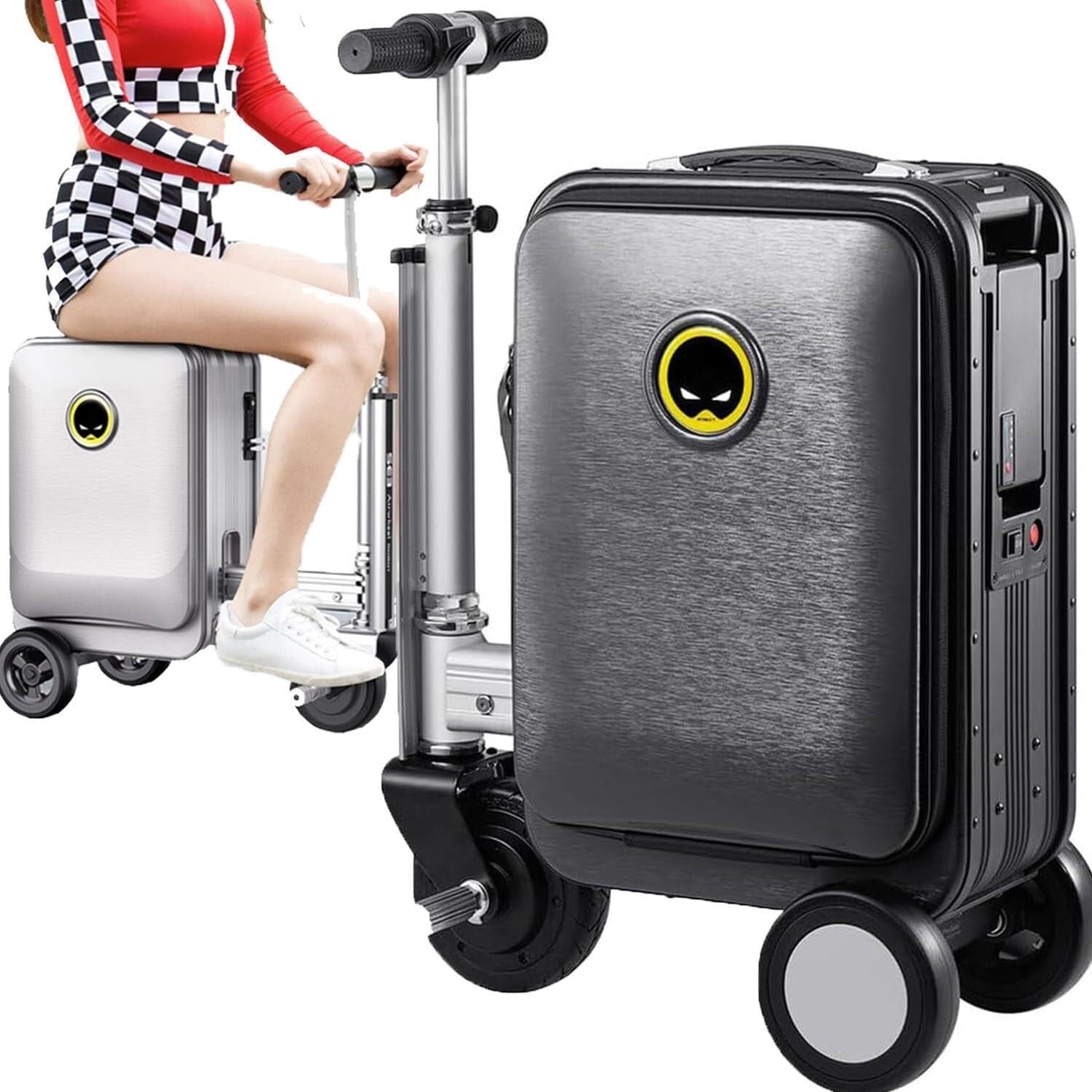 Close-up of the removable battery feature on the  smart travel bag, highlighting convenience.
