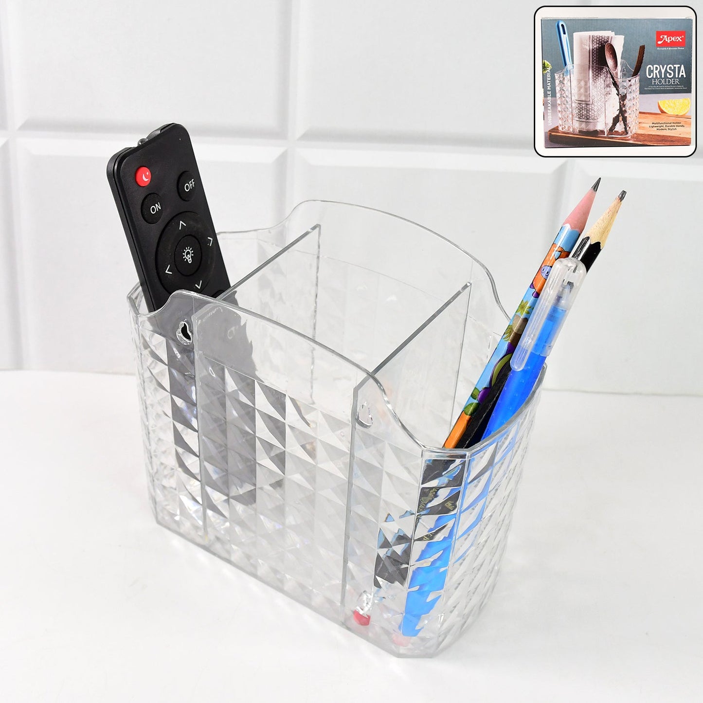 Clear plastic multipurpose organizer showing durable crystal-textured design
