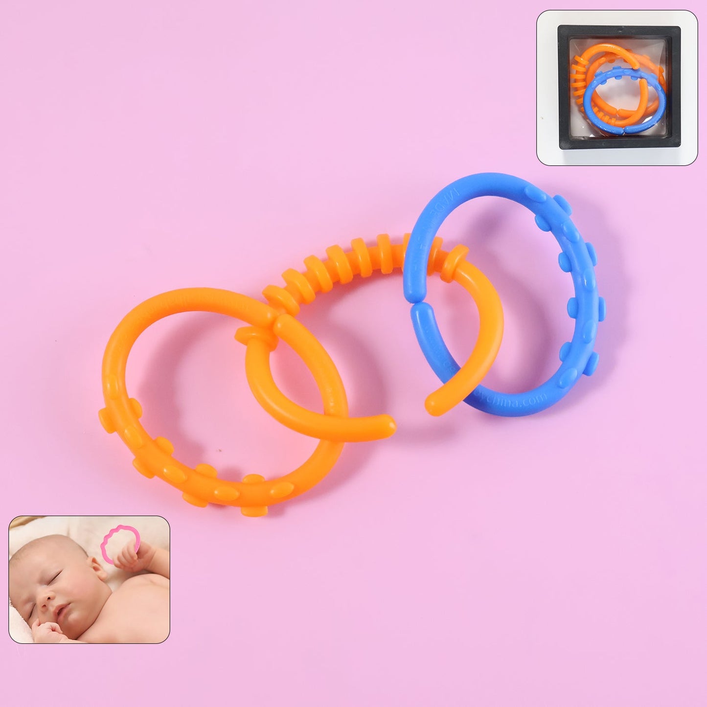 Colorful baby learning links educational toy set with 3 interlocking rings