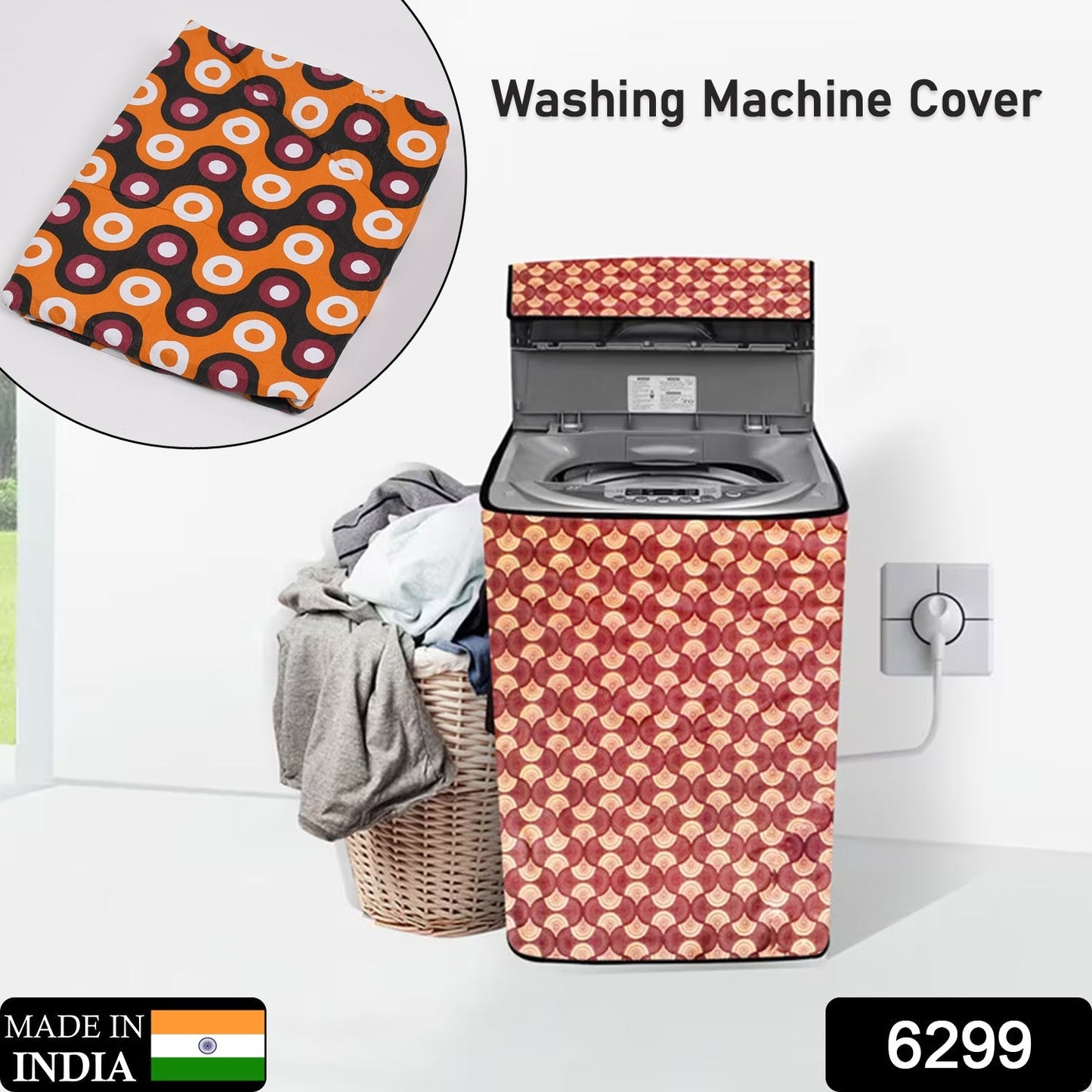 Side view of a patterned fully automatic washing machine cover.