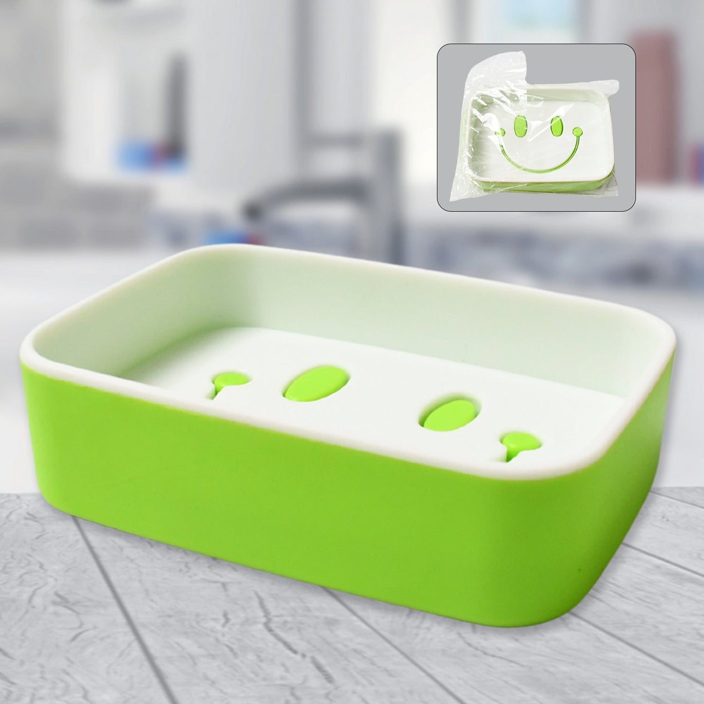 Portable soap container open showing smiley face design