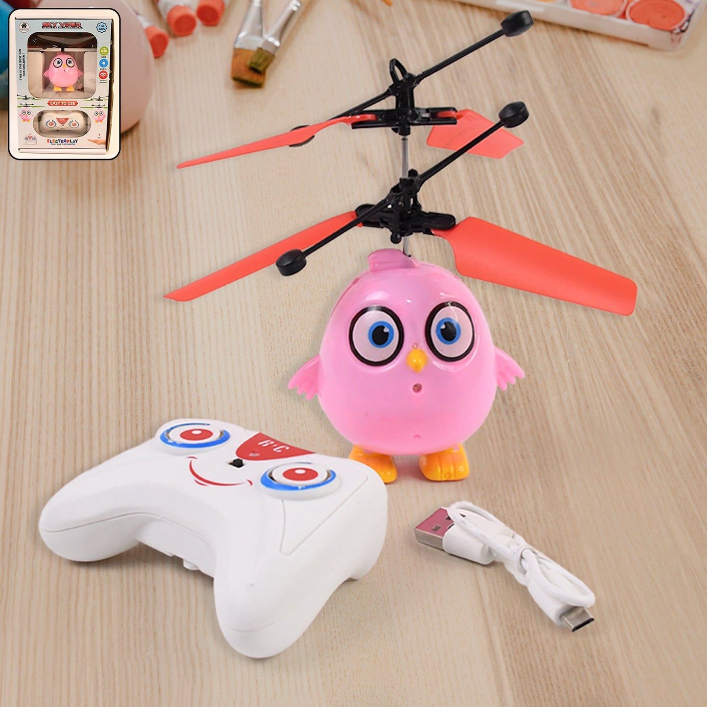 Pink owl Flying Bird RC Toy with LED lights and dual rotors