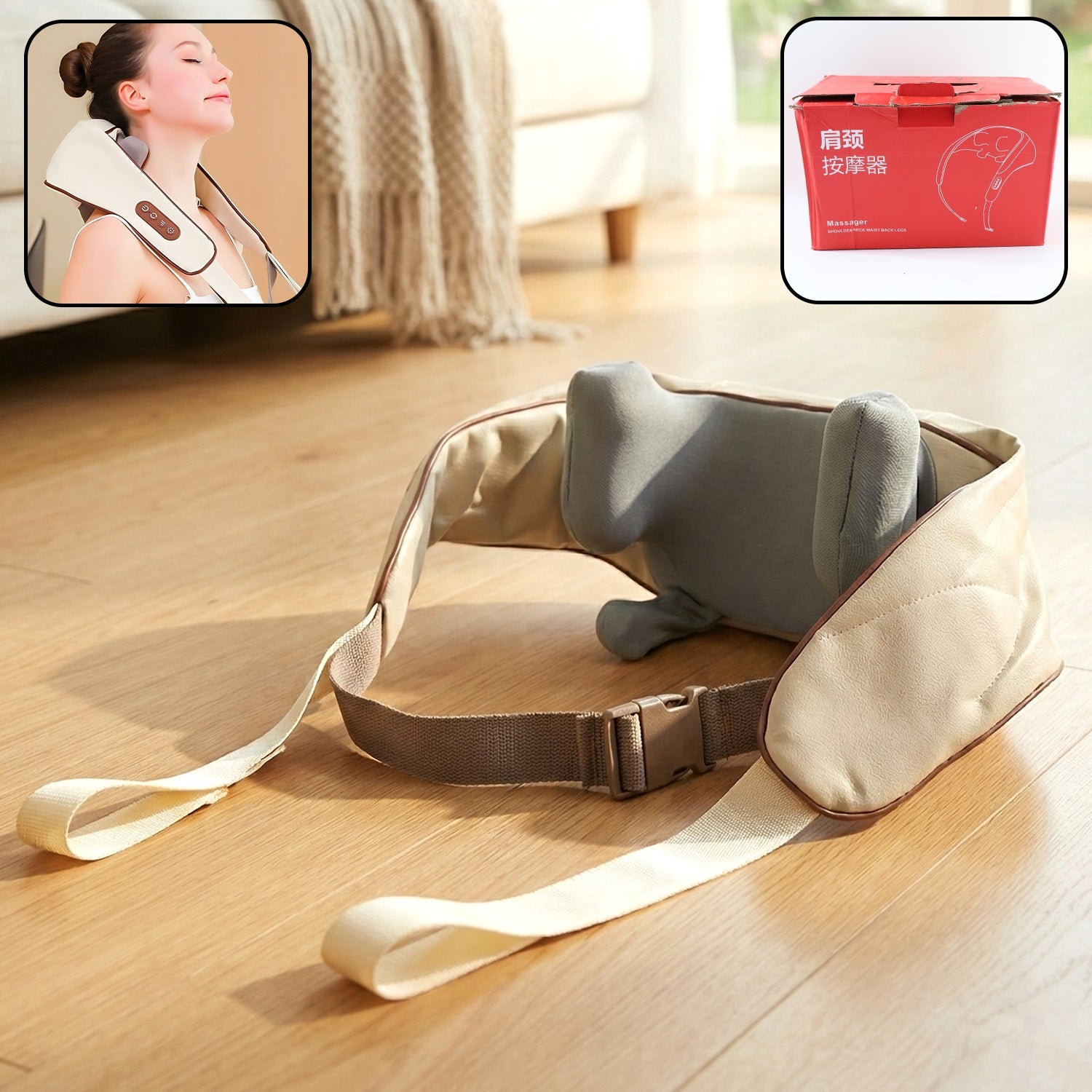 Neck & Shoulder Massager Belt with extra-wide ergonomic cushion for comfortable fit