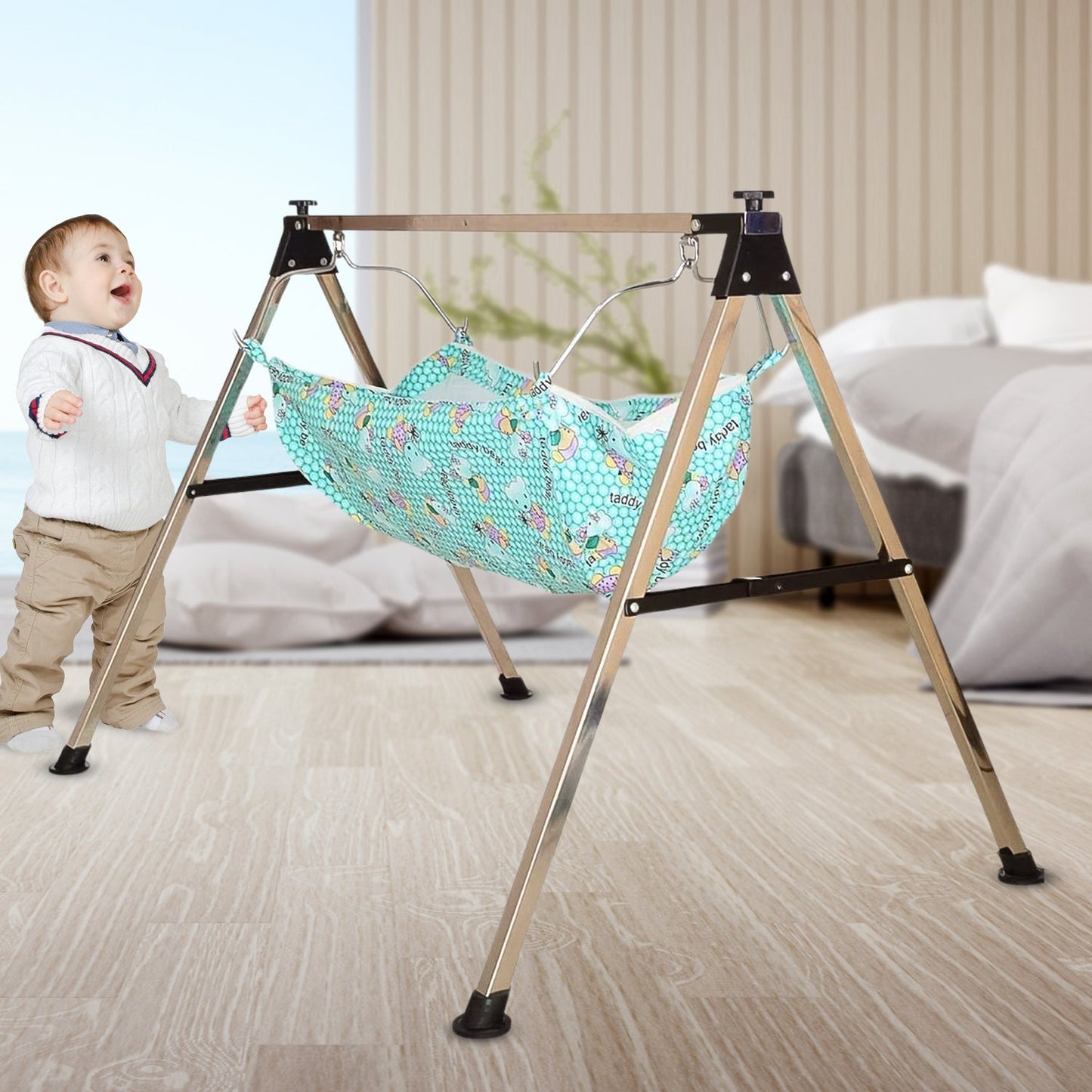 Portable folding baby cradle ghodiyu stainless steel swing stand