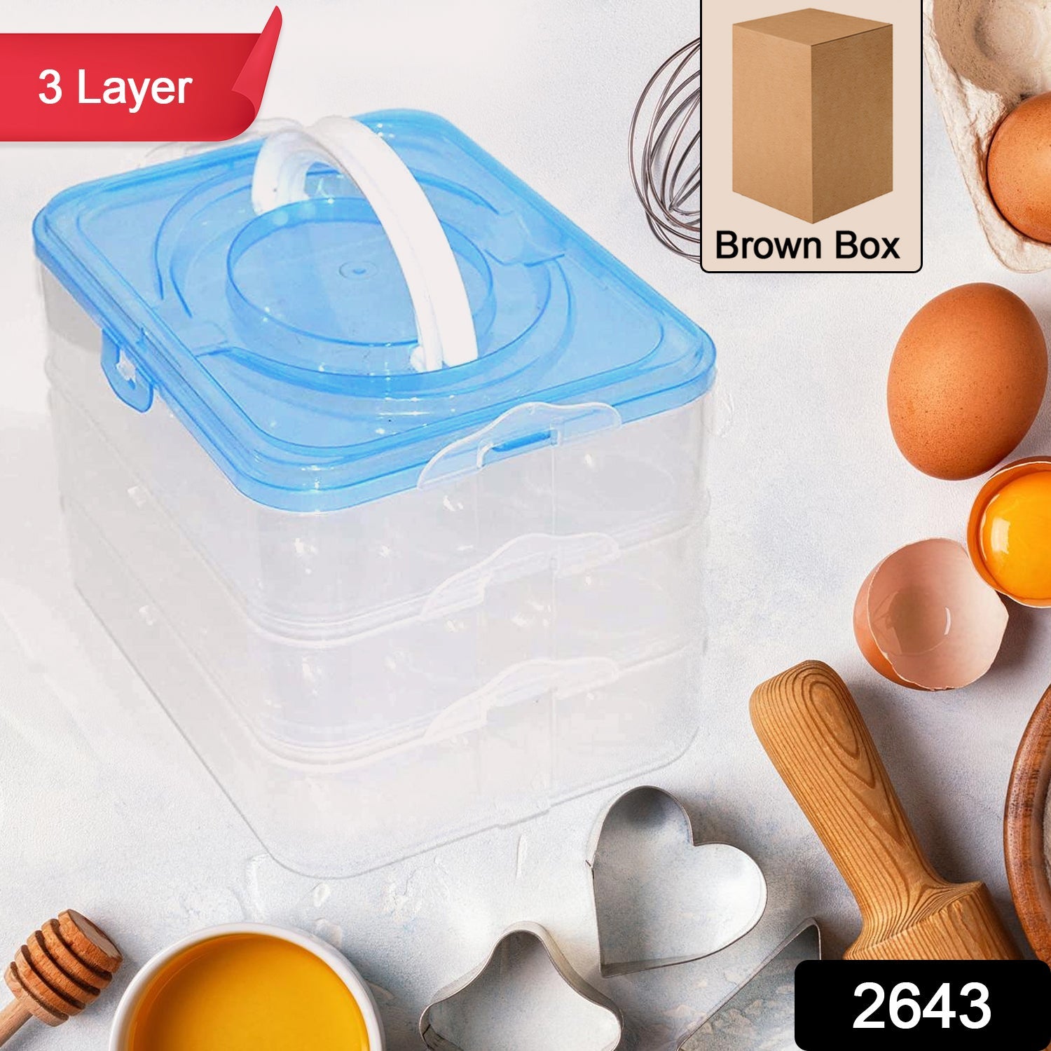 Front view of the durable plastic egg storage box.