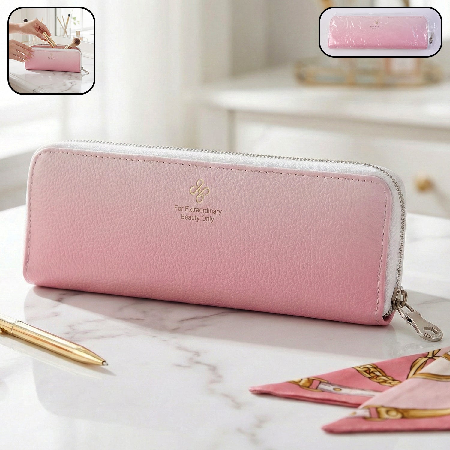 Closed premium makeup brush storage pouch with zip closure