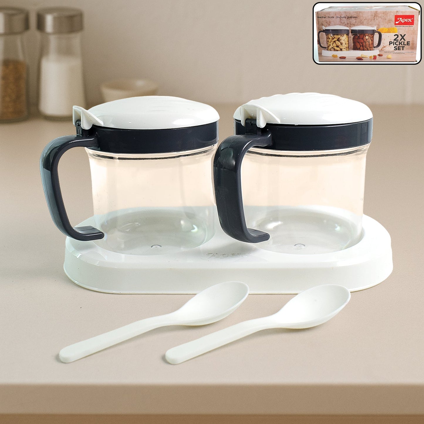 Apex airtight pickle container set with two transparent unbreakable jars