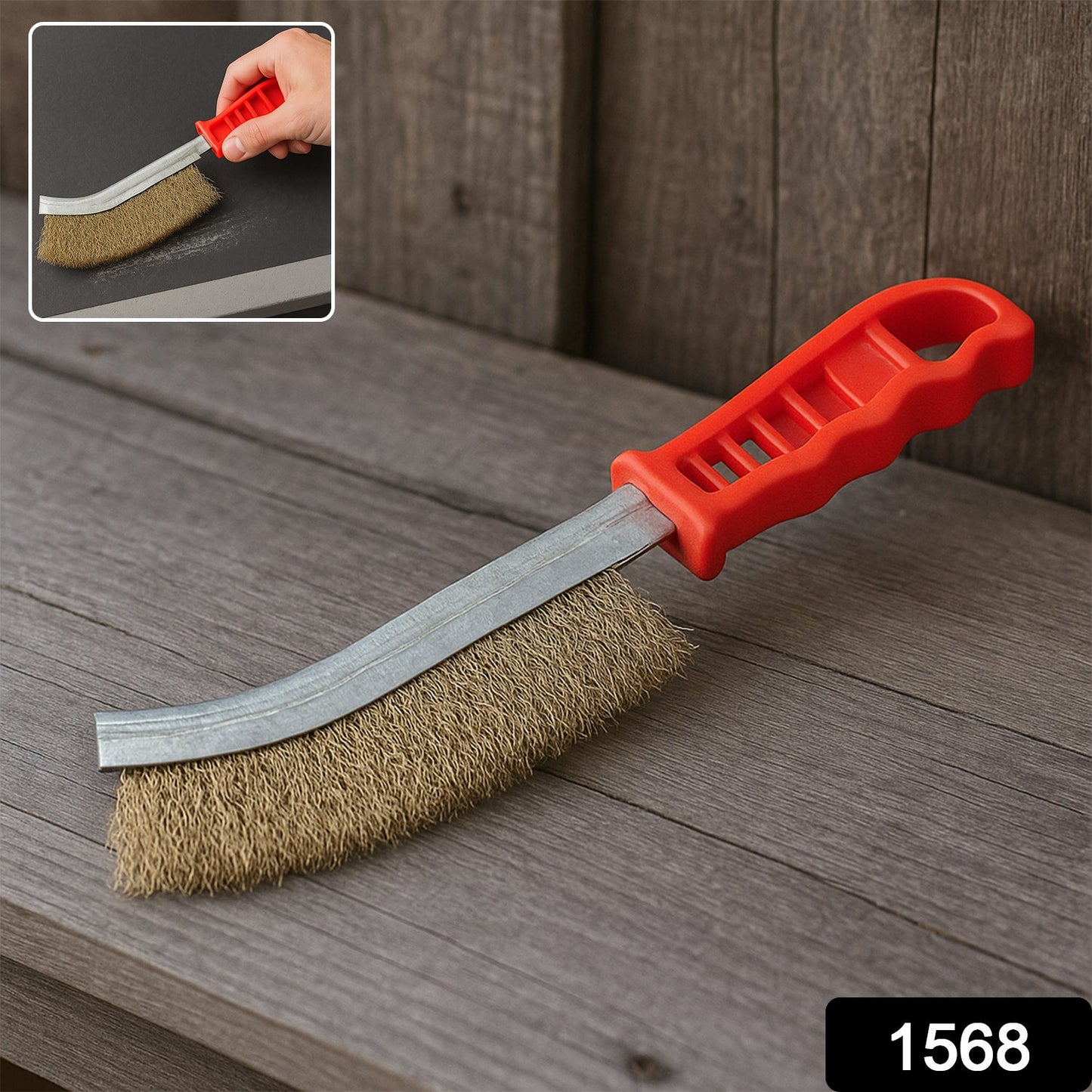 Close-up of the durable steel bristles on the metal cleaning brush.