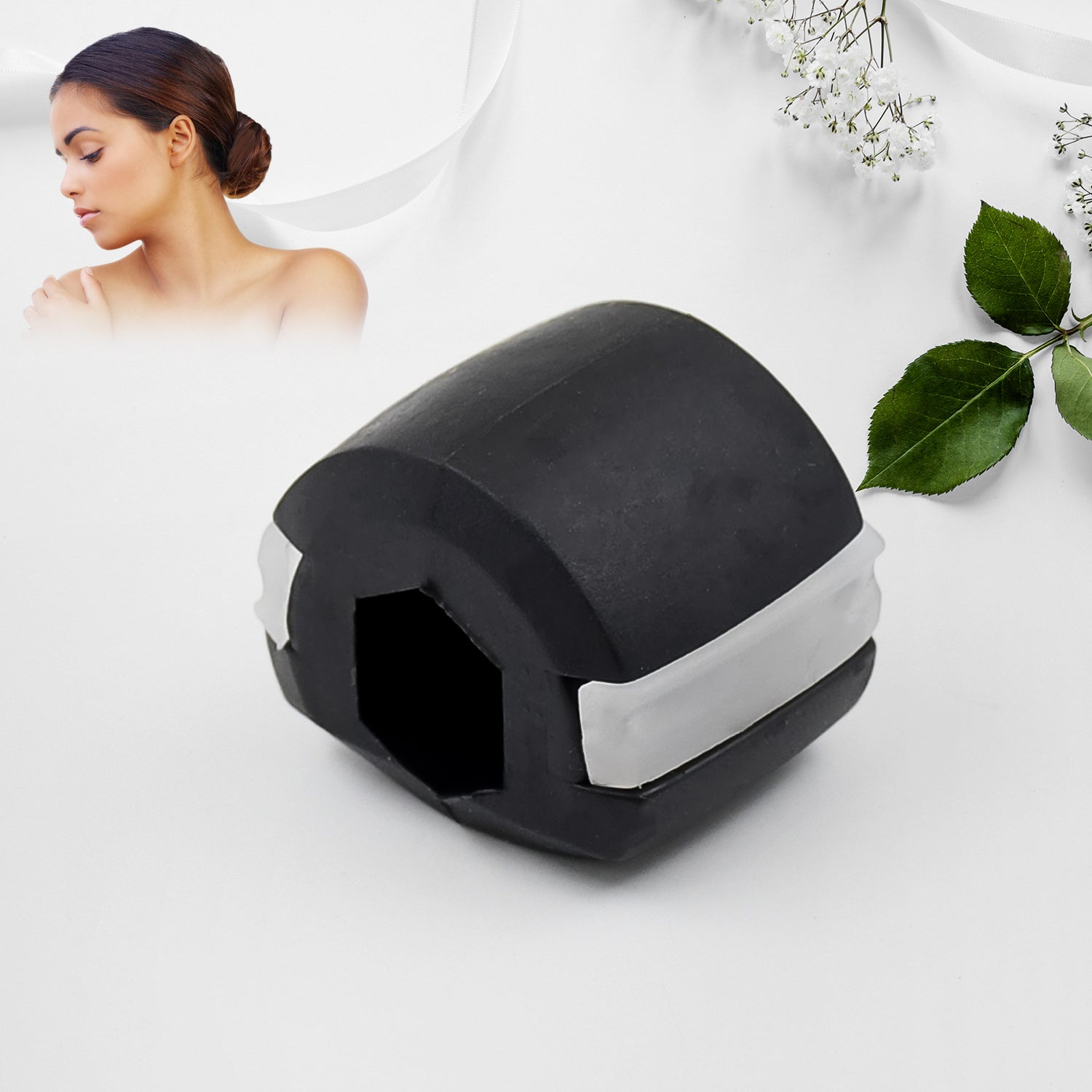 Angled view of the black Jaw Exerciser, highlighting its ergonomic design.