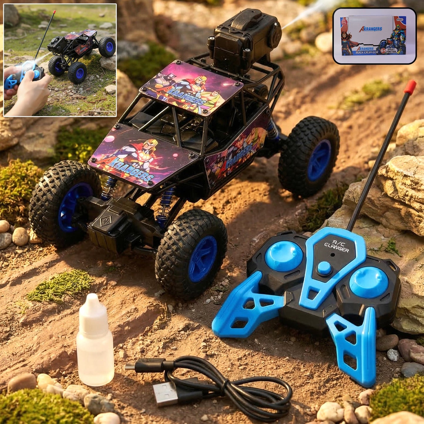 Remote control rock crawler toy car with rugged wheels for outdoor off-road fun
