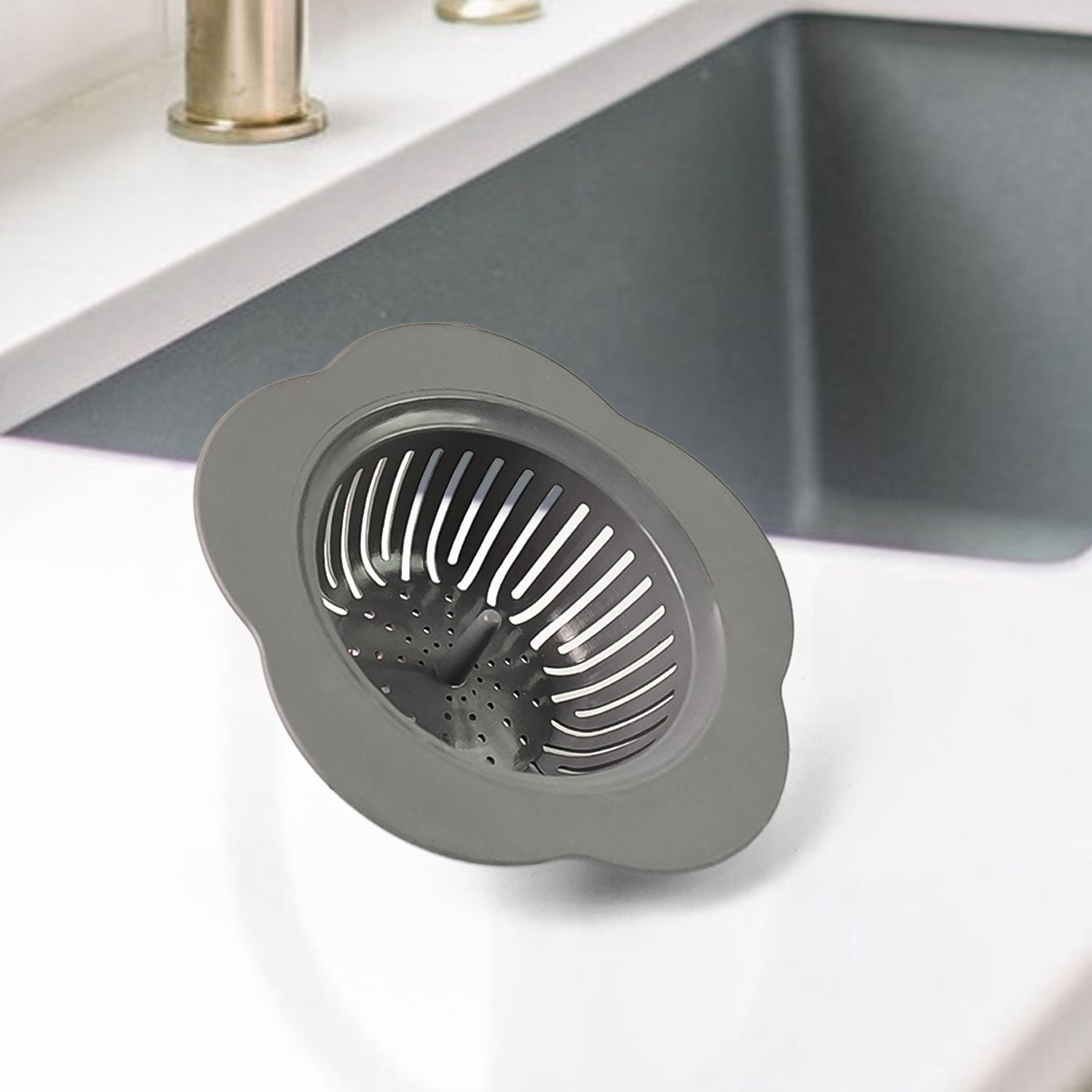 Durable plastic sink strainer with flower pattern for kitchen and bathroom drains