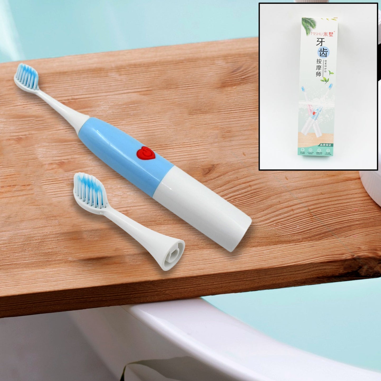 BrushedUp Battery-Operated Electric Toothbrush with a sleek white handle.