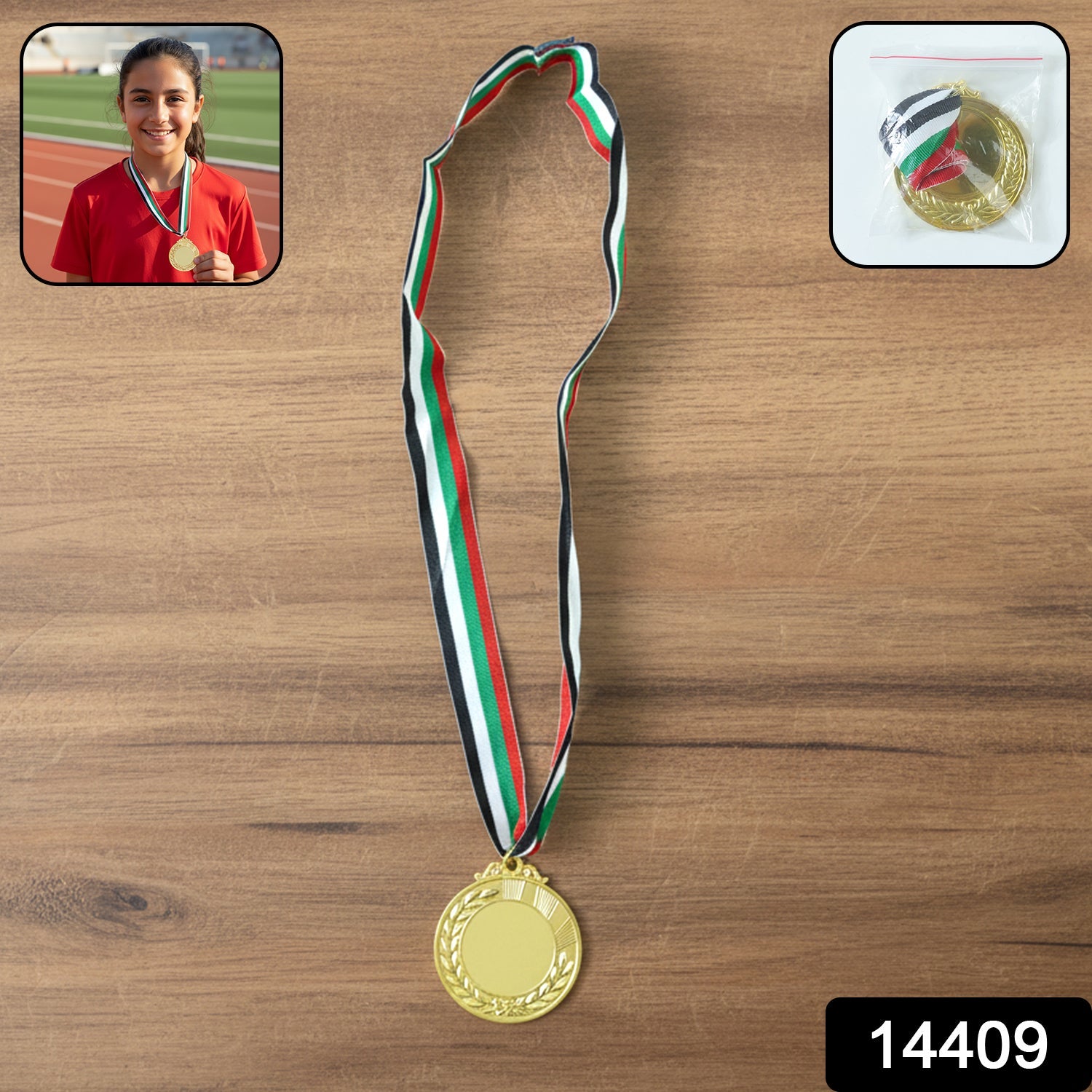 Gold award medal with ribbon set for competitions