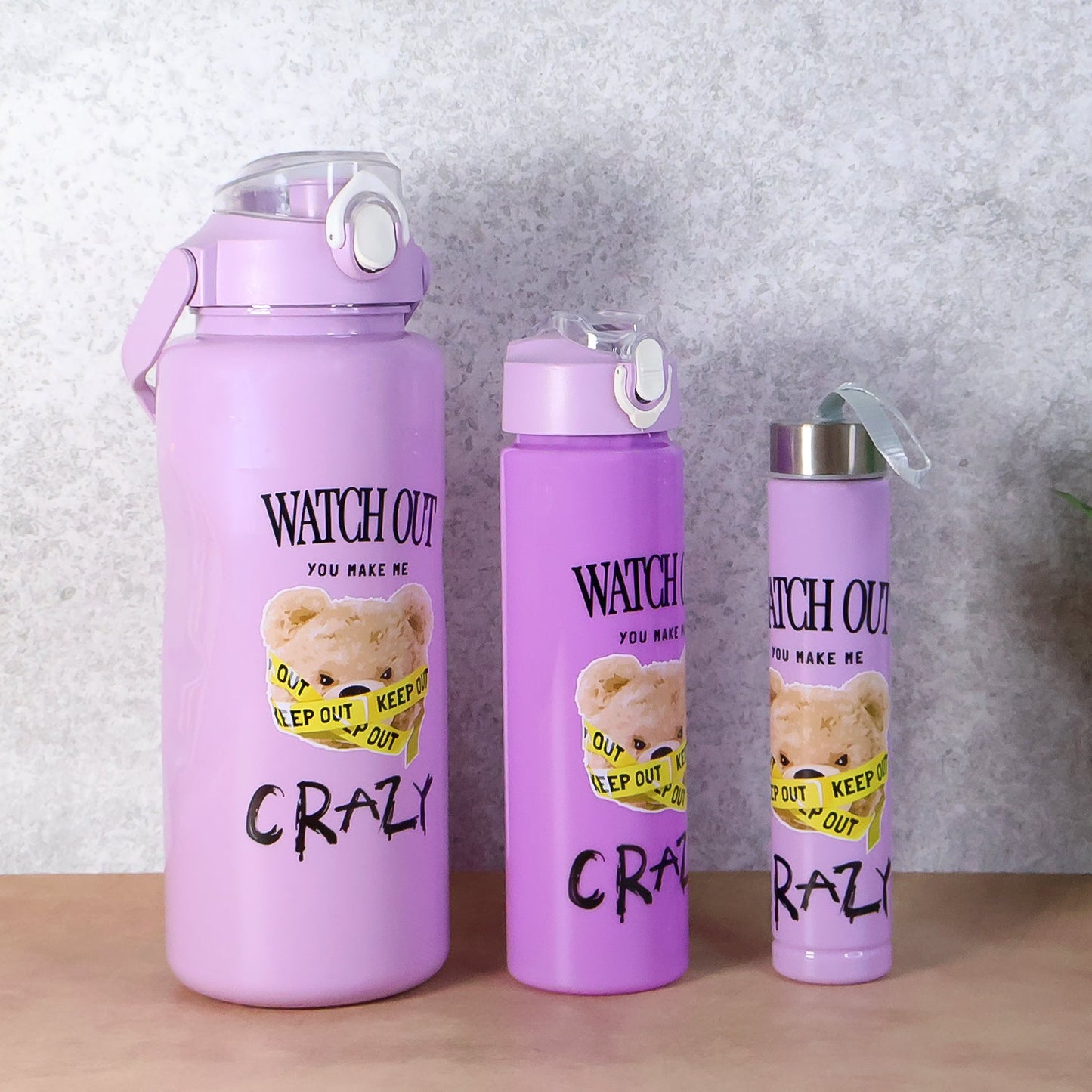 Premium water bottle set with 2000ml, 900ml, and 300ml leak-proof bottles