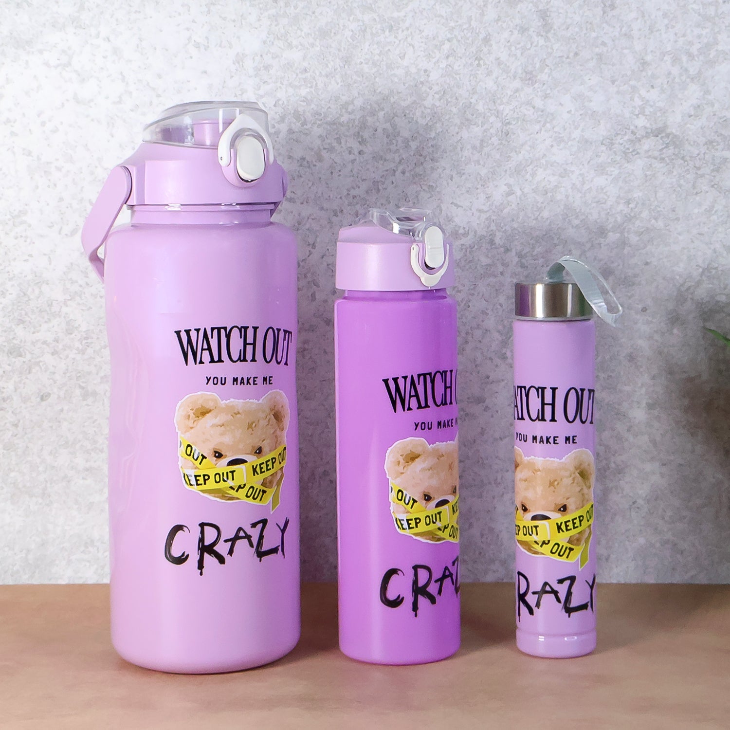 Premium water bottle set with 2000ml, 900ml, and 300ml leak-proof bottles