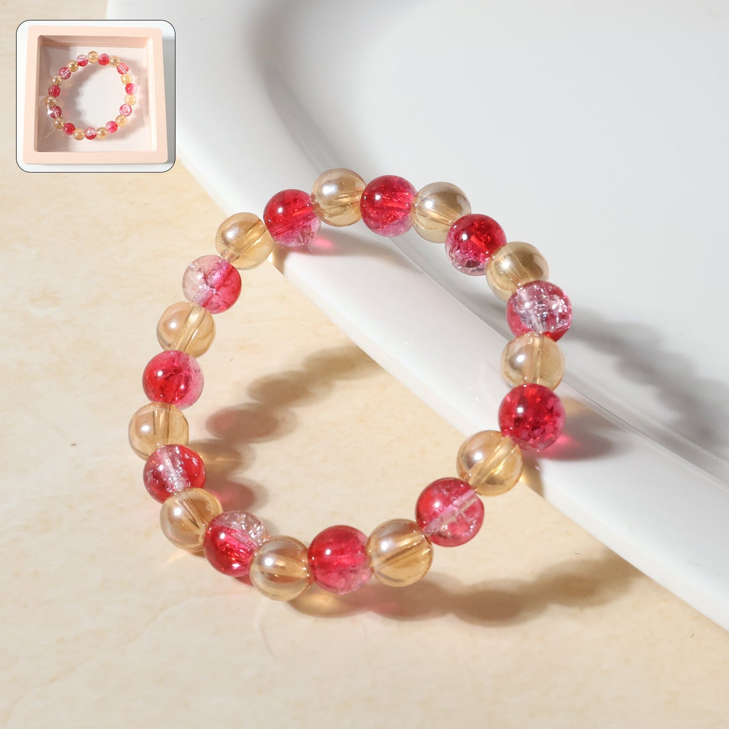 Elegant beaded stretch bracelet showing smooth round beads on elastic fit