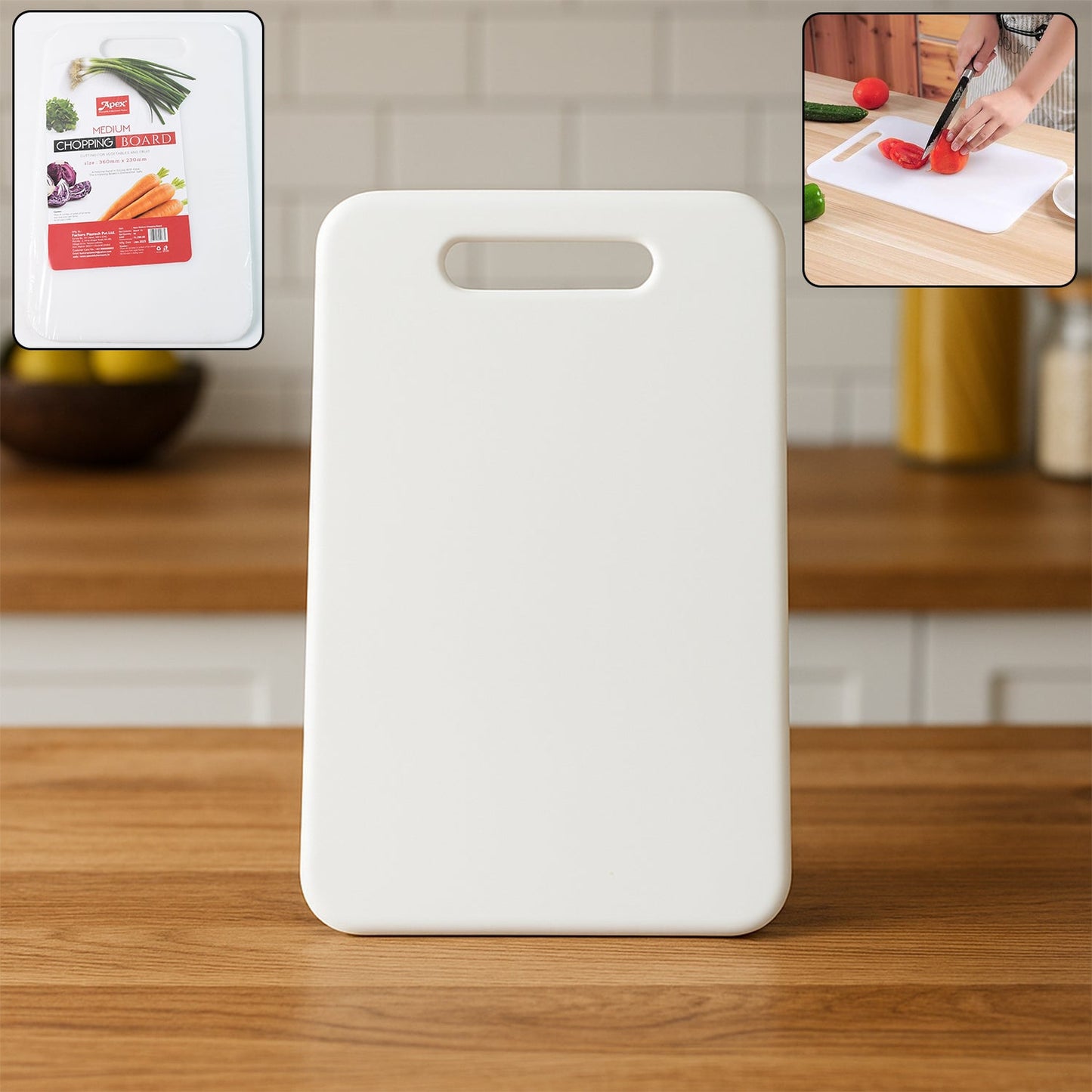 Close-up of Apex food-safe medium plastic chopping board