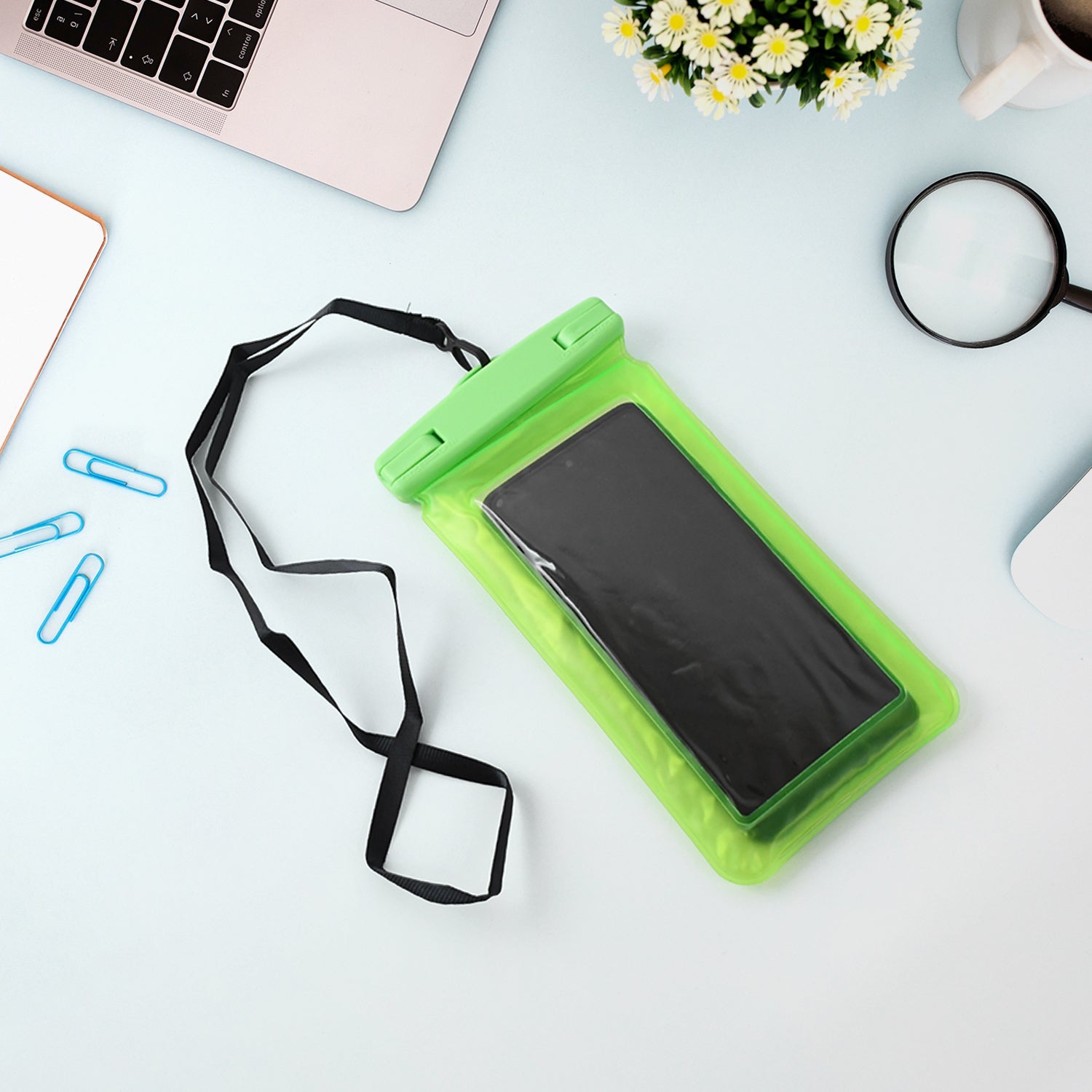Clear Waterproof Phone Pouch with a smartphone inside, ready for water activities.