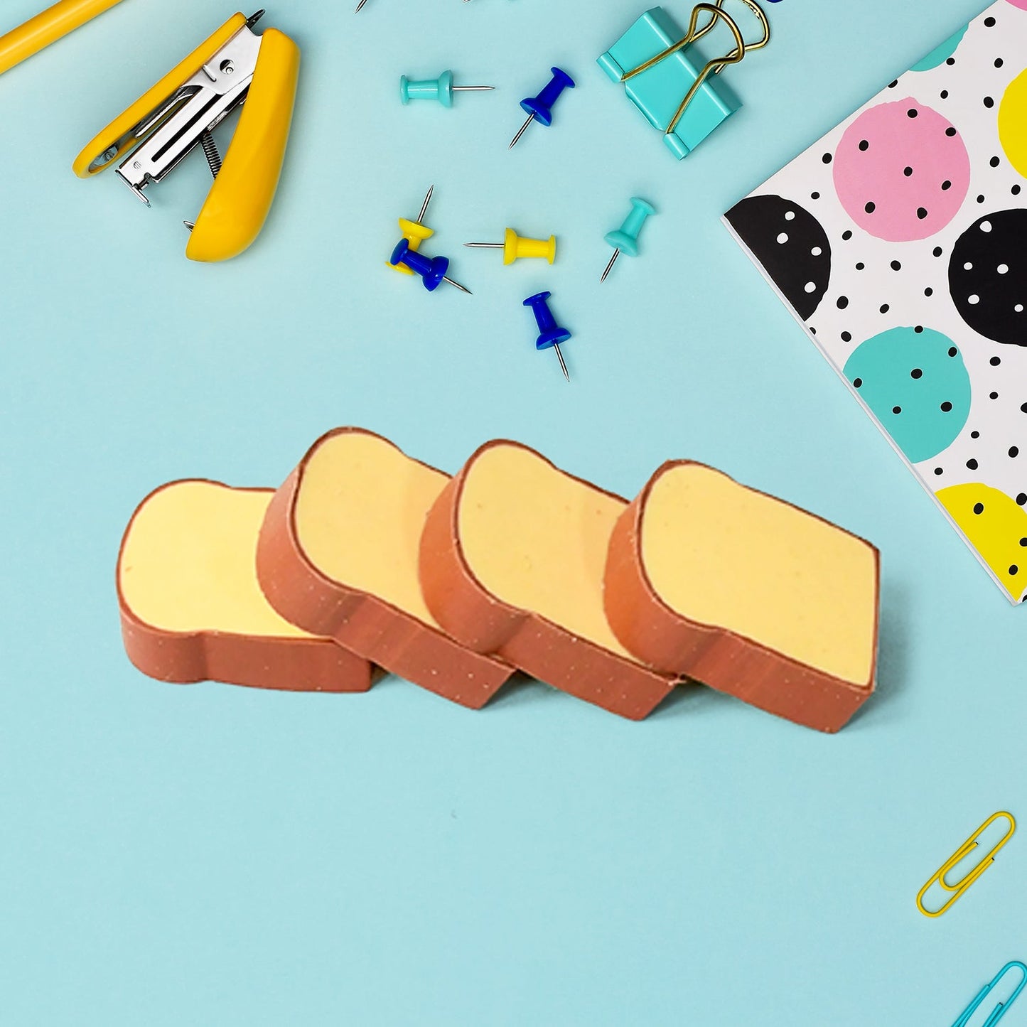 Close-up of a single 3D toast bread eraser, highlighting its realistic texture.