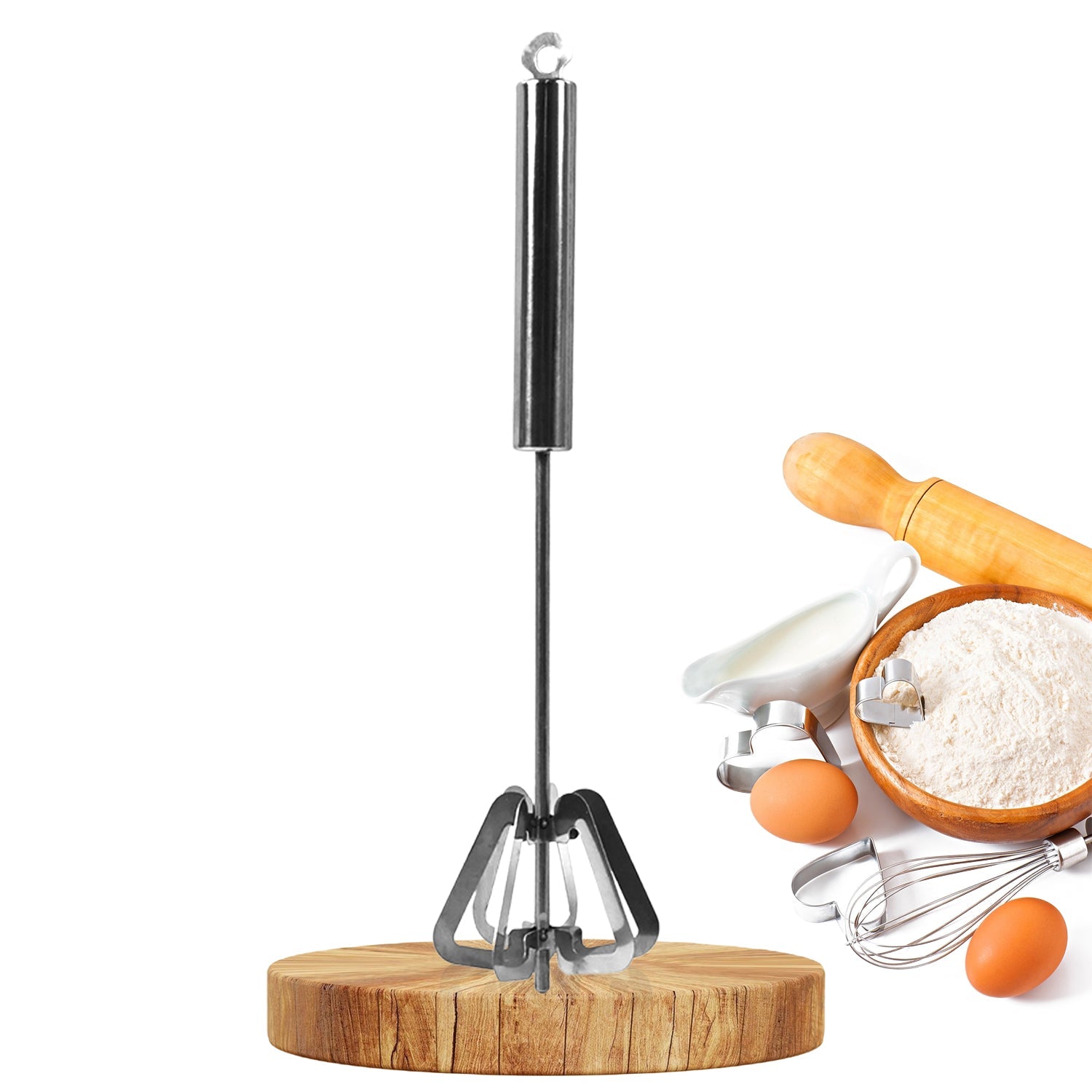Konvex stainless steel hand push mixer with a sleek design on a clean white background.