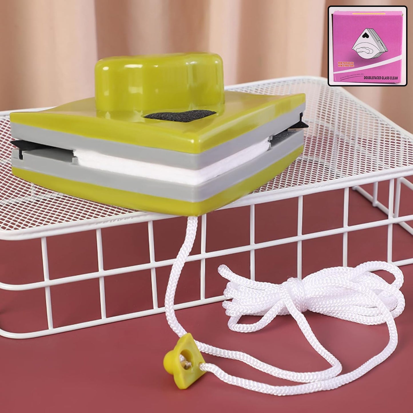 Close-up of the durable ABS and rubber strips on the magnetic window cleaner.