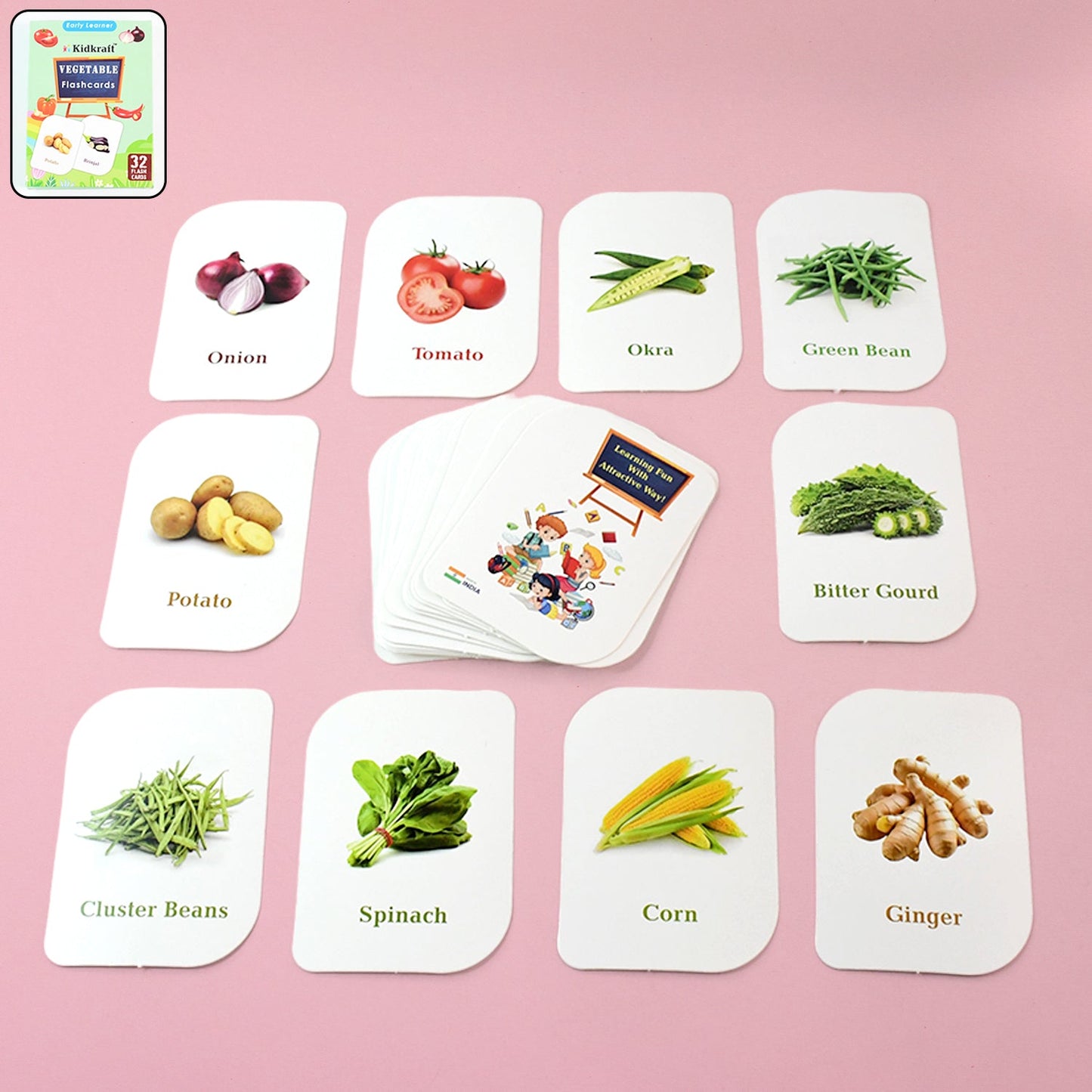 Gift box of 32-piece vegetable flash cards for early childhood education and fun learning