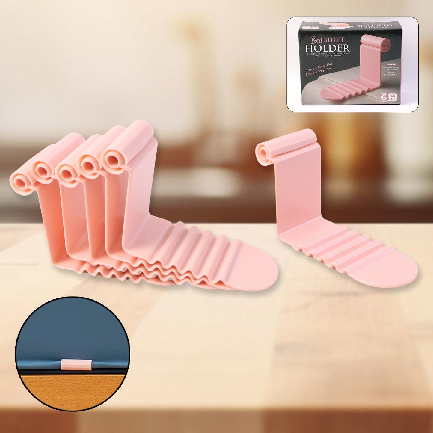 Multiple bed sheet holder clips holding sheets tightly on mattress