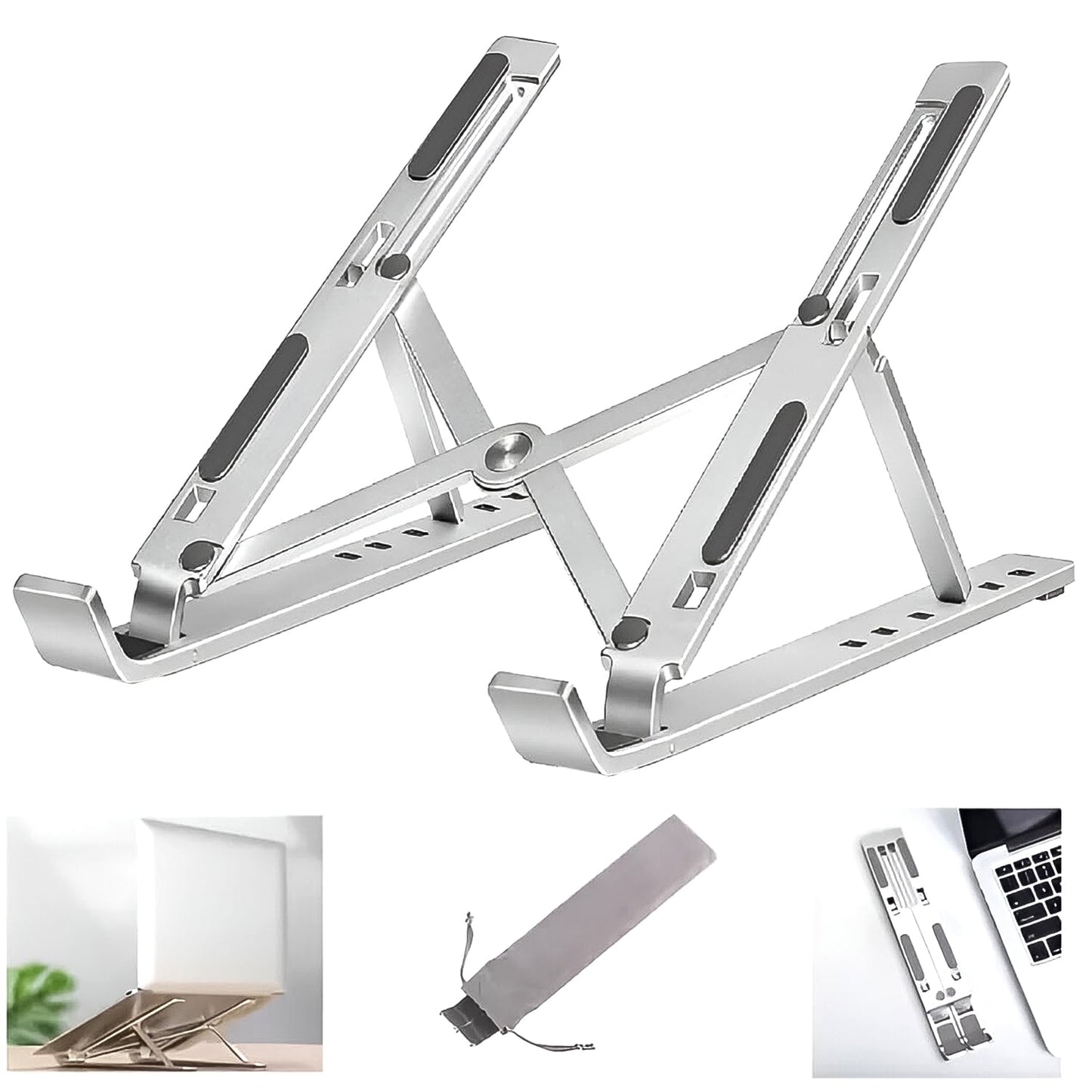 Ergonomic adjustable aluminum laptop stand folded for portability