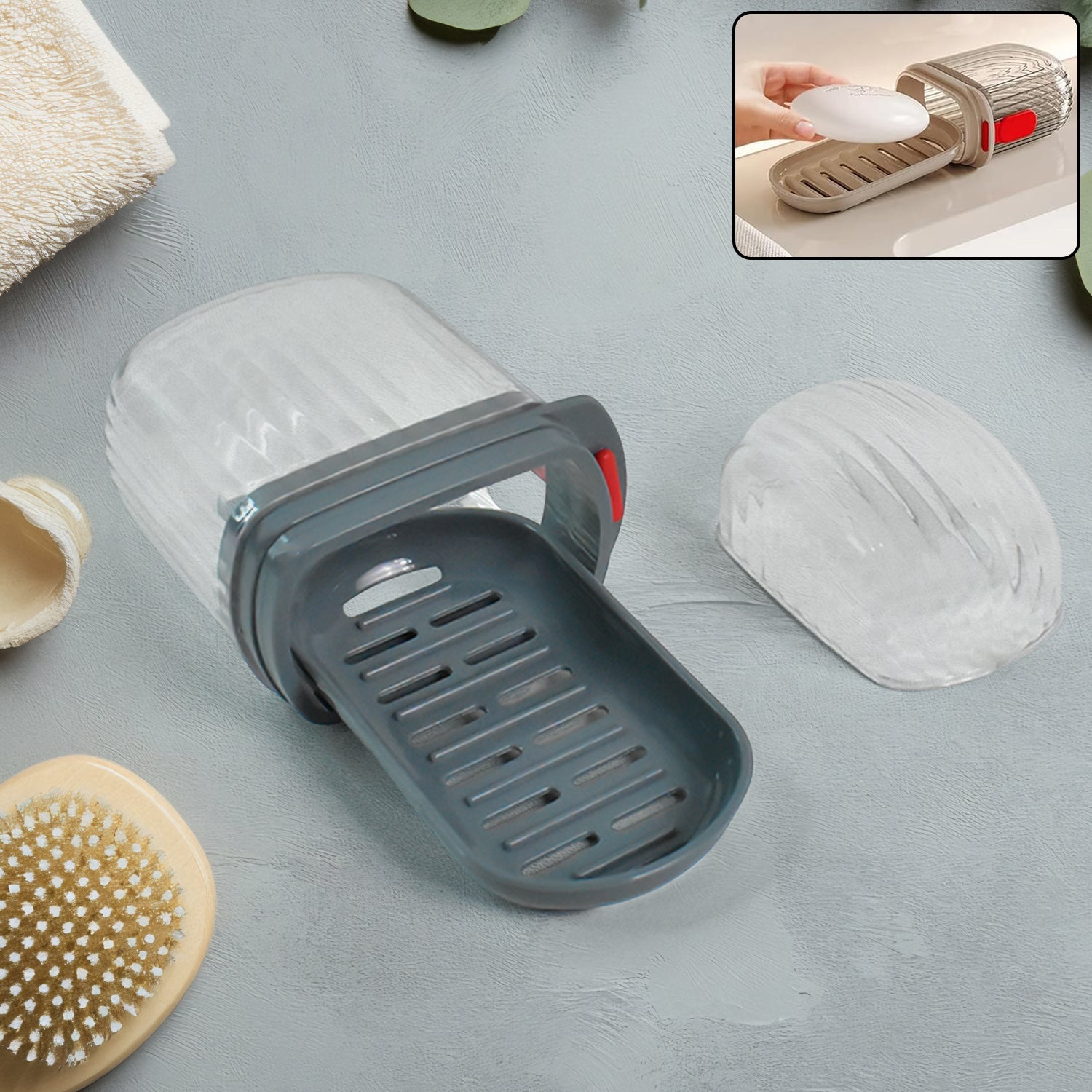 Soap box holder with transparent dust-proof lid keeping soap clean and dry