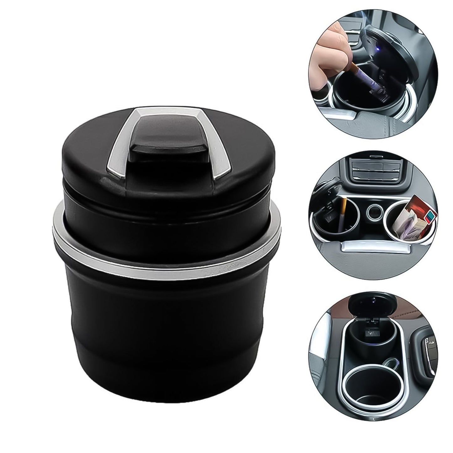 Portable car ashtray with blue LED light illuminated inside