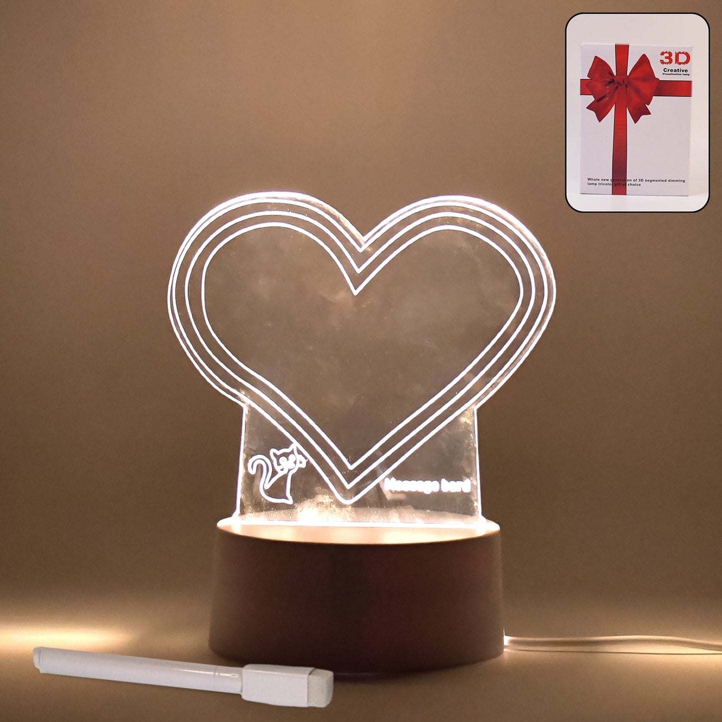 Visualization Lamp 3D Acrylic glowing heart shape desk lamp