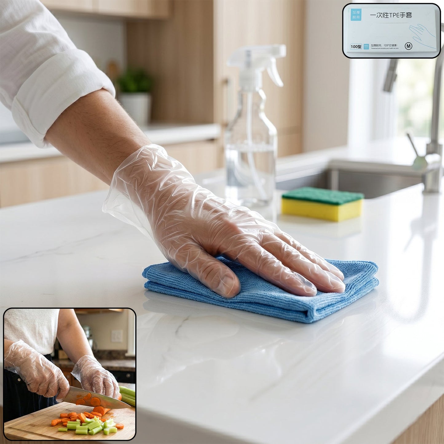 Clear disposable gloves for food handling