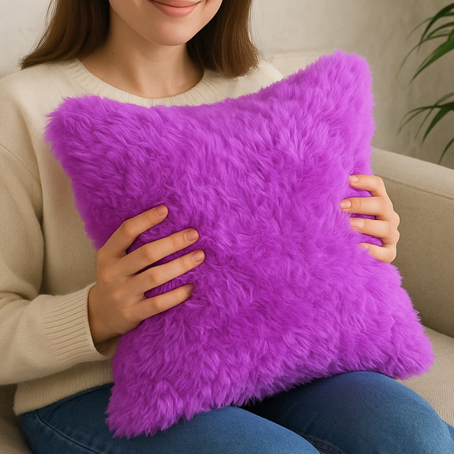 Faux fur fluffy cushion pillow as stylish decorative accent