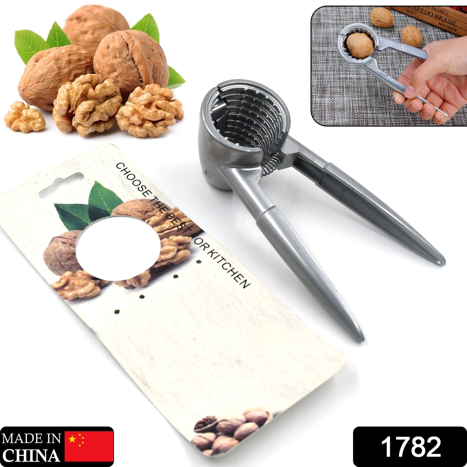 Sturdy walnut clamp plier showcasing its robust die-cast alloy construction for cracking various nuts.