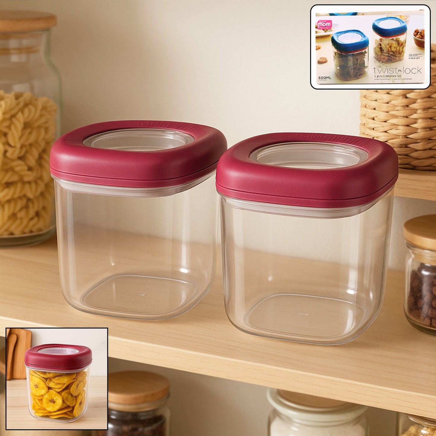 Transparent twist lock kitchen storage container set with airtight lids