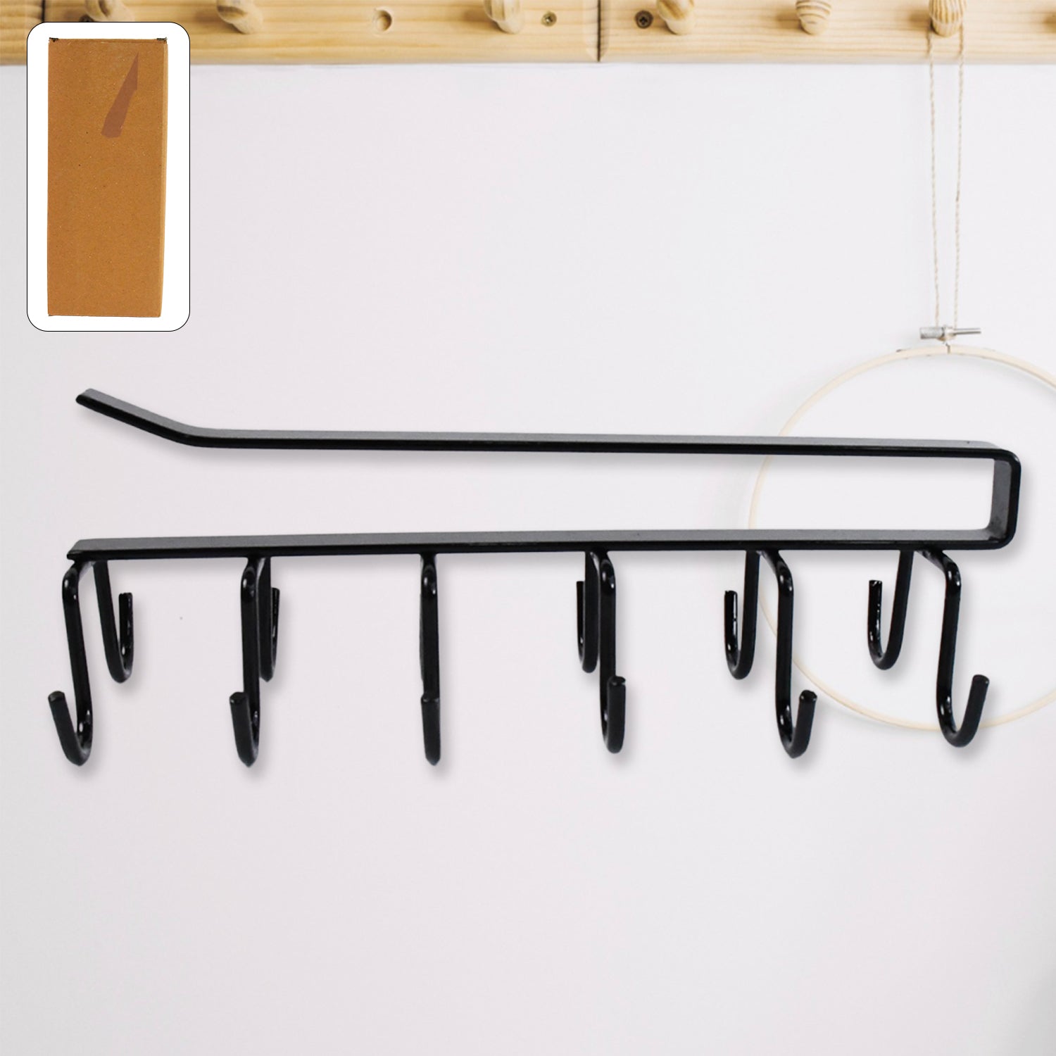 Double-row cup holder rack installed neatly under a kitchen cabinet.