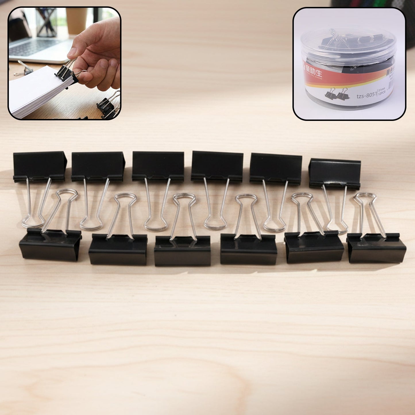 Set of 51 mm large binder clips for strong paper grip