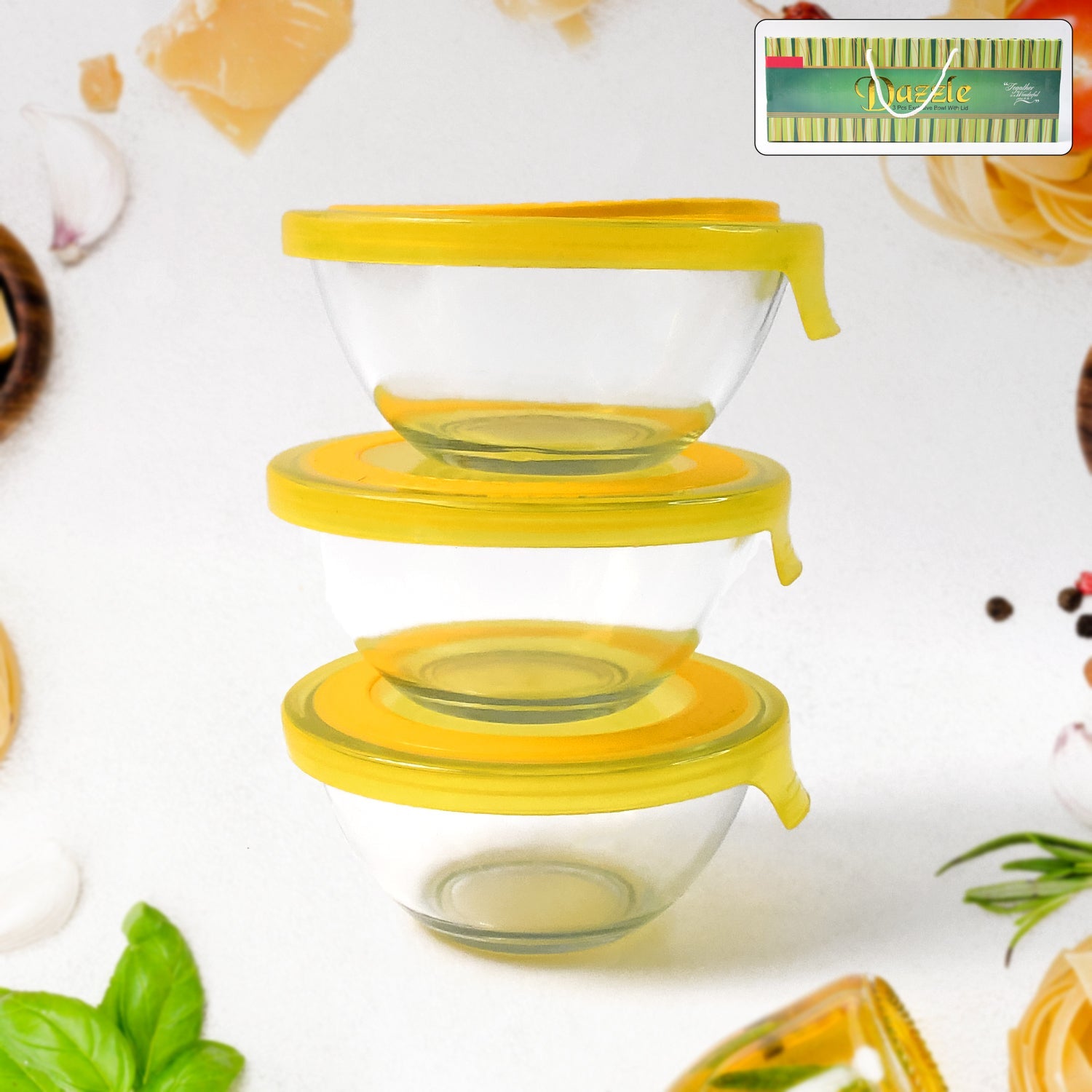 Glass mixing bowls with lids perfect for food preparation and storage