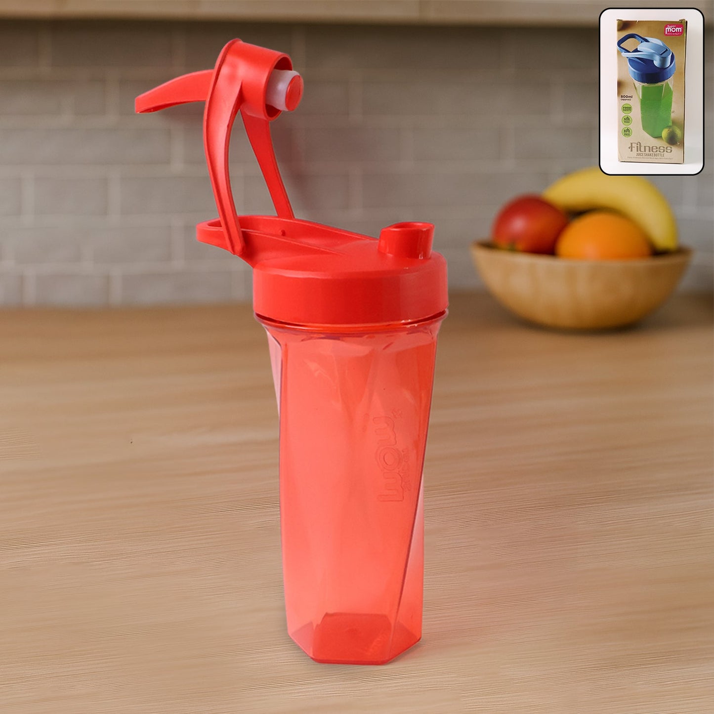 Manual stirring fitness shaker bottle with hand crank, 800 ML capacity