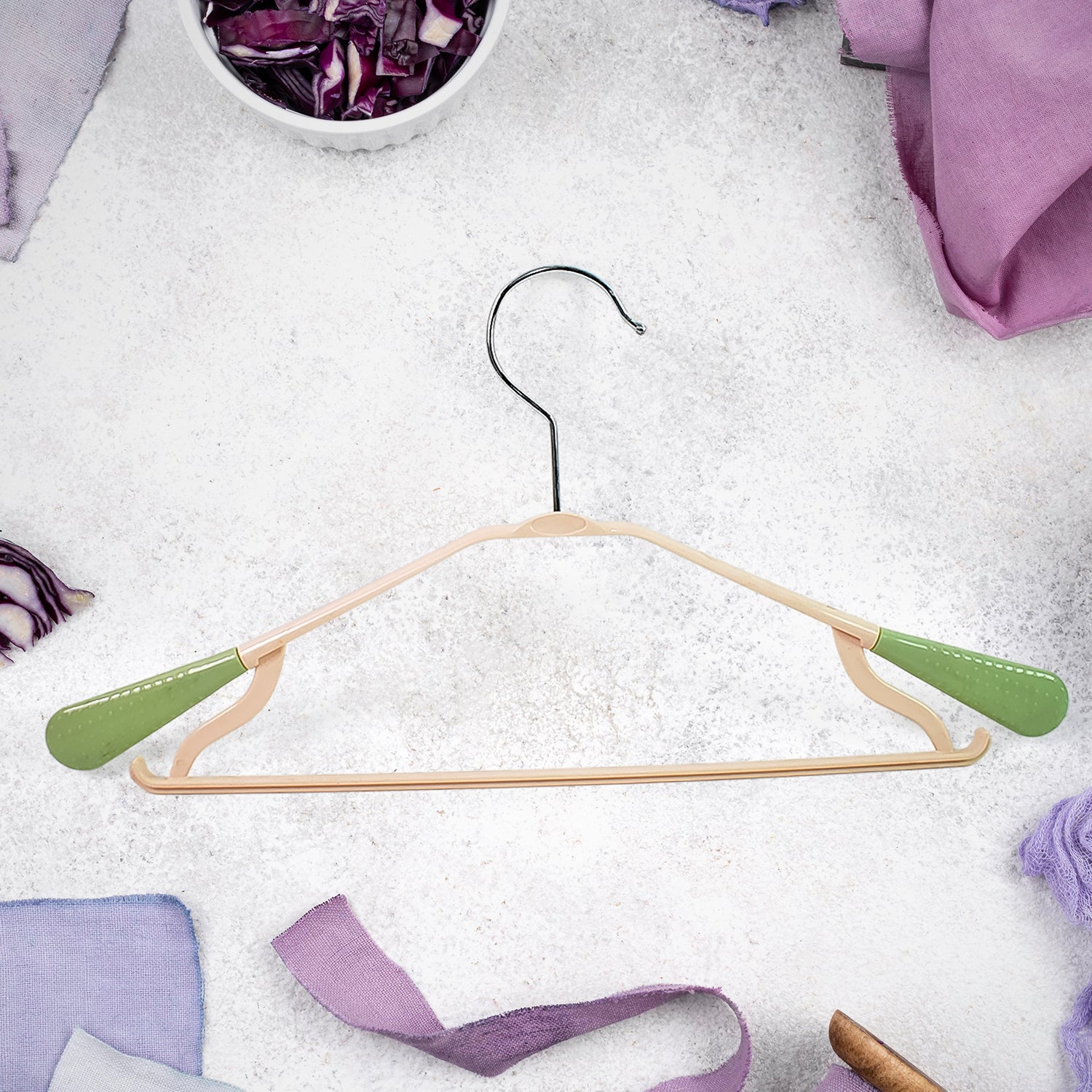 Durable PP Space-Saving Cloth Hanger with a shiny zinc-plated steel hook.