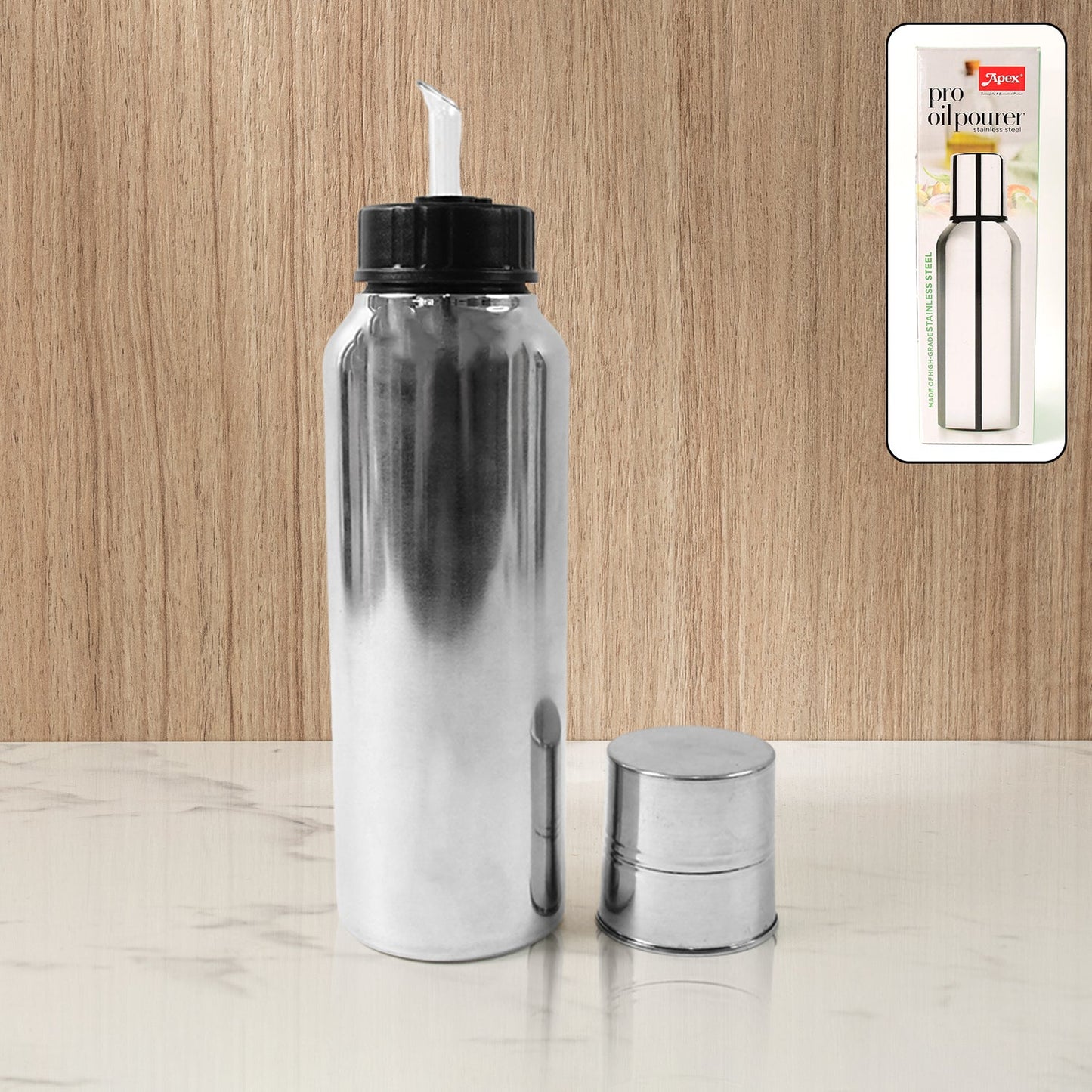Stainless steel oil pourer with leak-proof spout and 750ml capacity
