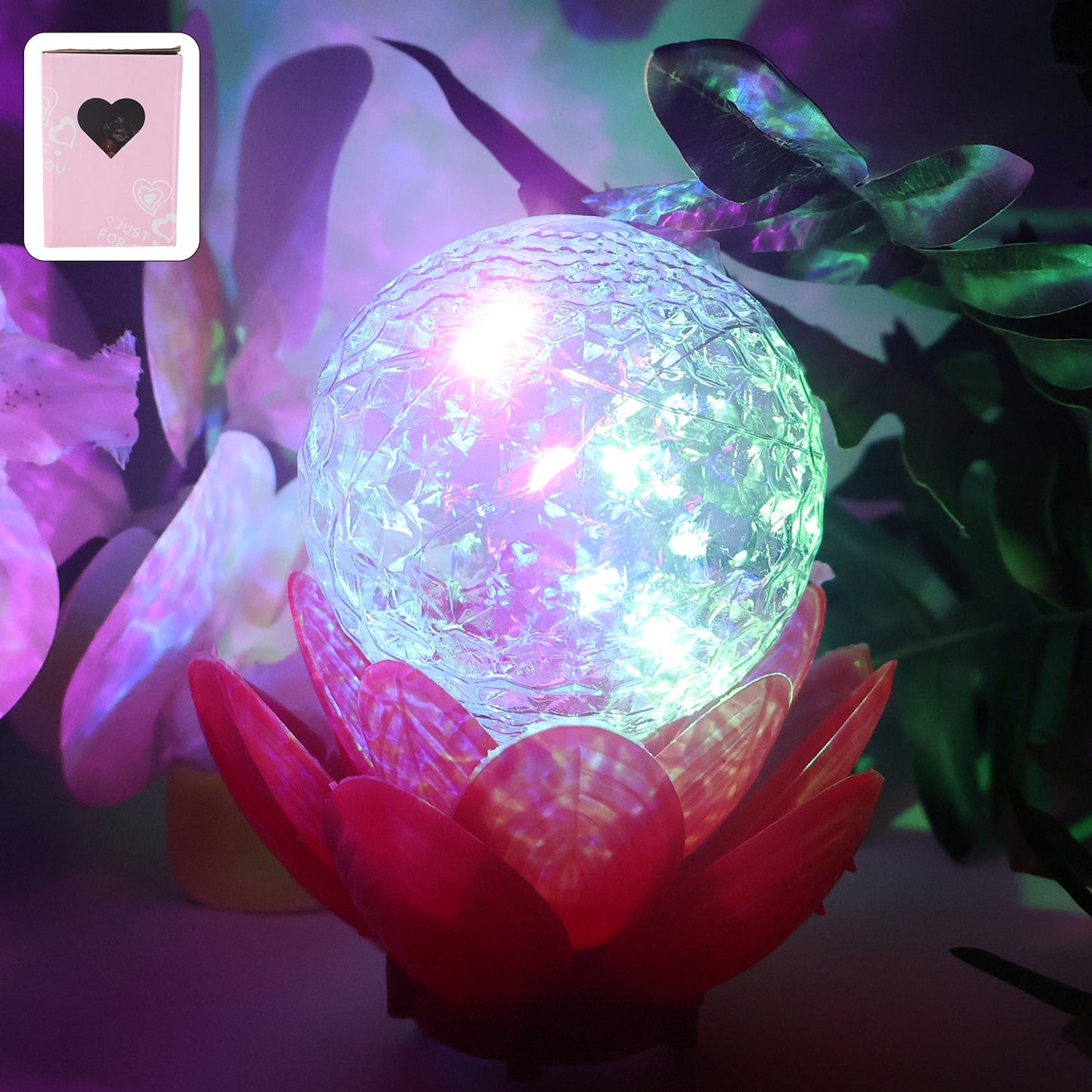 Crystal Ball Lotus LED Decorative Light with rotating color changing crystal ball
