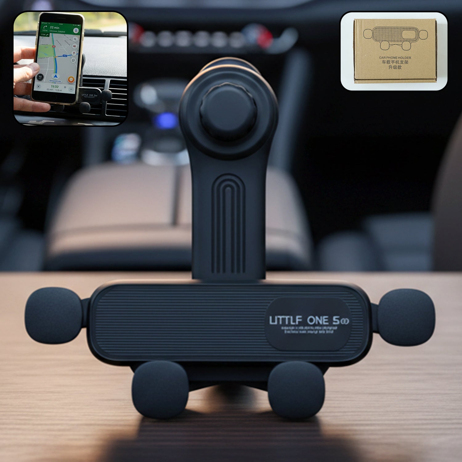 Universal Car Air Vent Phone Holder mounted on car vent showing 360 degree rotation feature